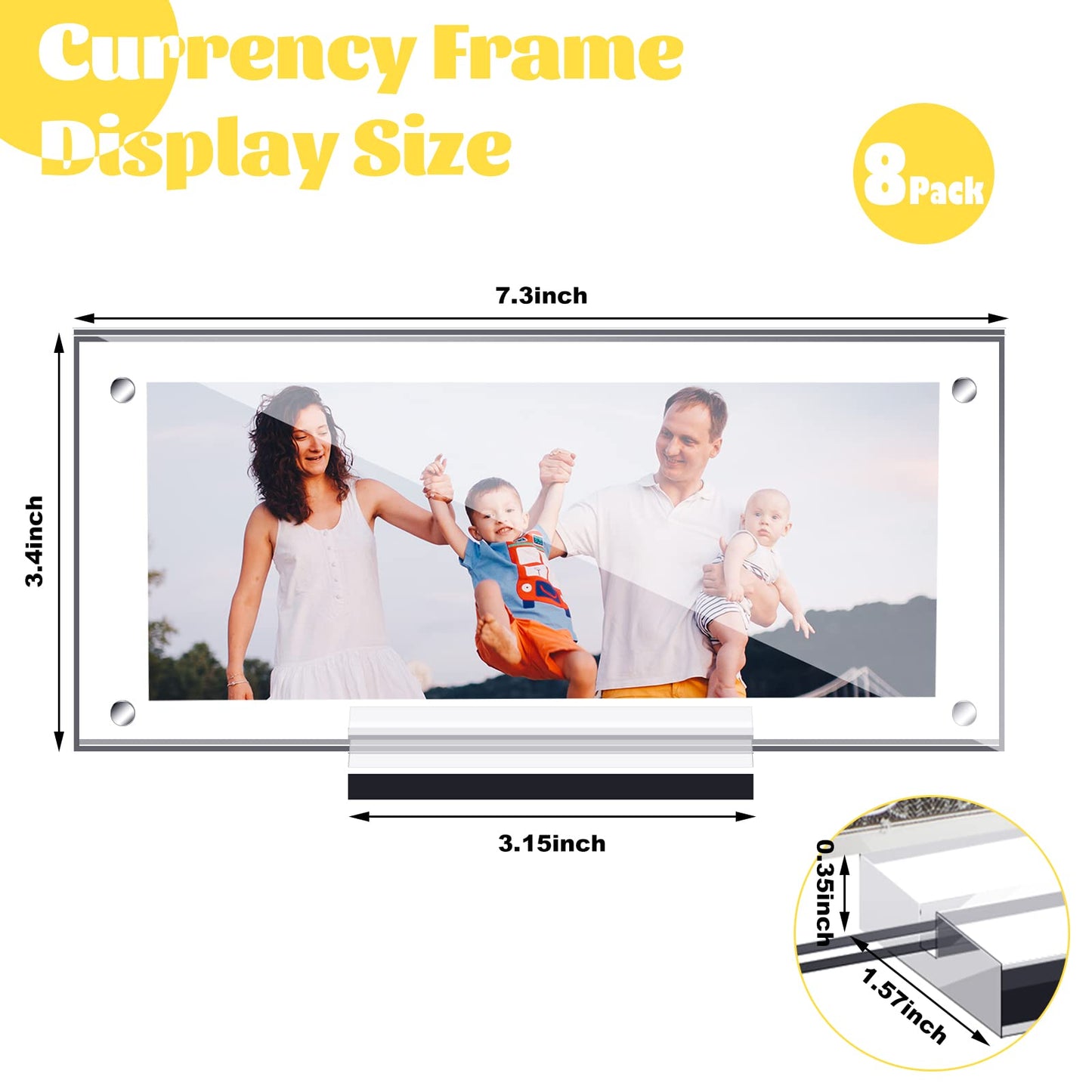 8 Pcs Dollar Bill Holder Acrylic Display Dollar Case Currency Ticket Protector Paper Money Frame for Bill Collectors Collection, 7.3 x 3.5 Inch
