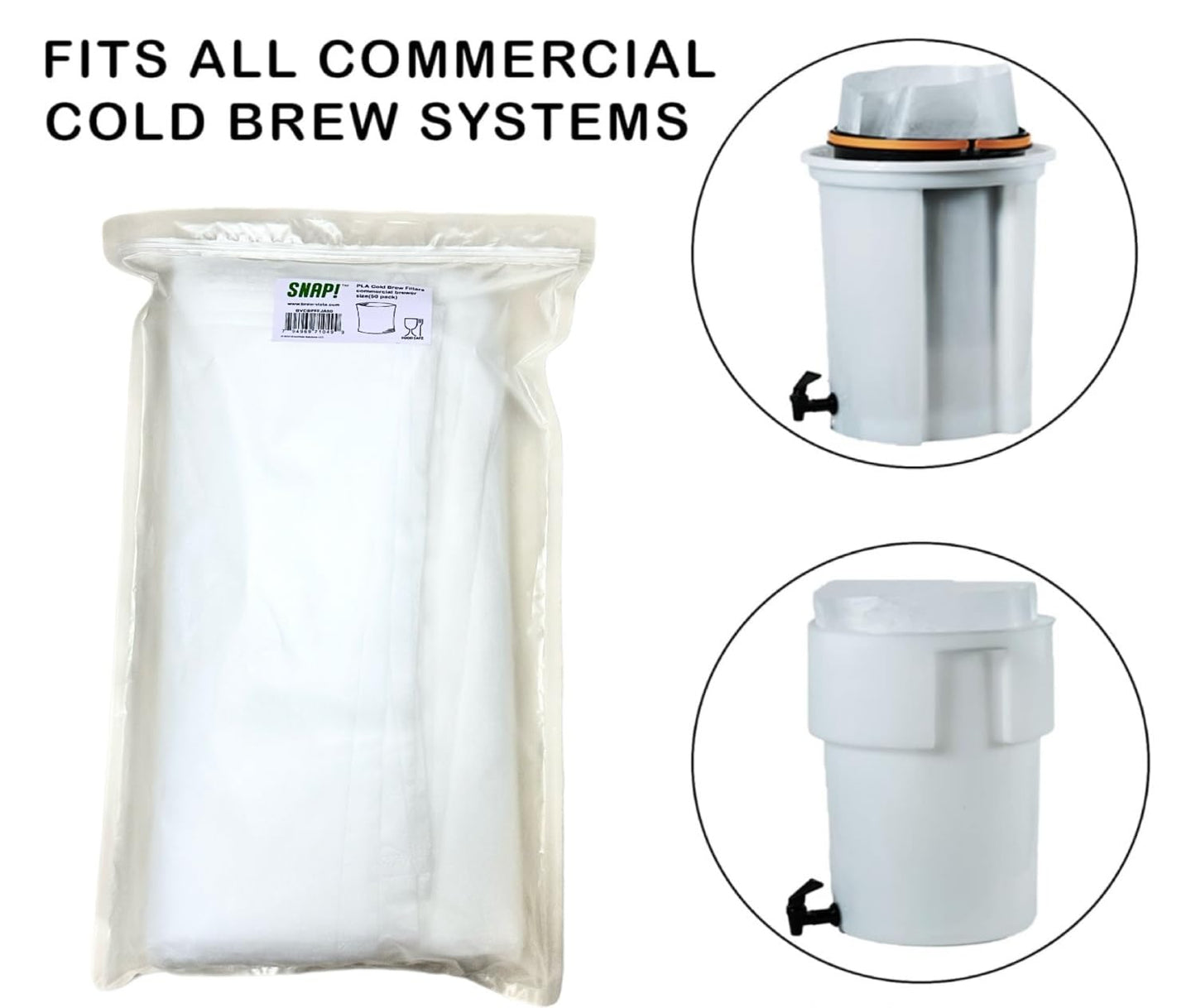SNAP! Cold Brew Commercial PLA Filter - 50 Count，Disposable Fine Mesh Brewing Bags Commercial Coffee Filters 17''x20'' for Toddy Commercial Coffee Makers, Natural White
