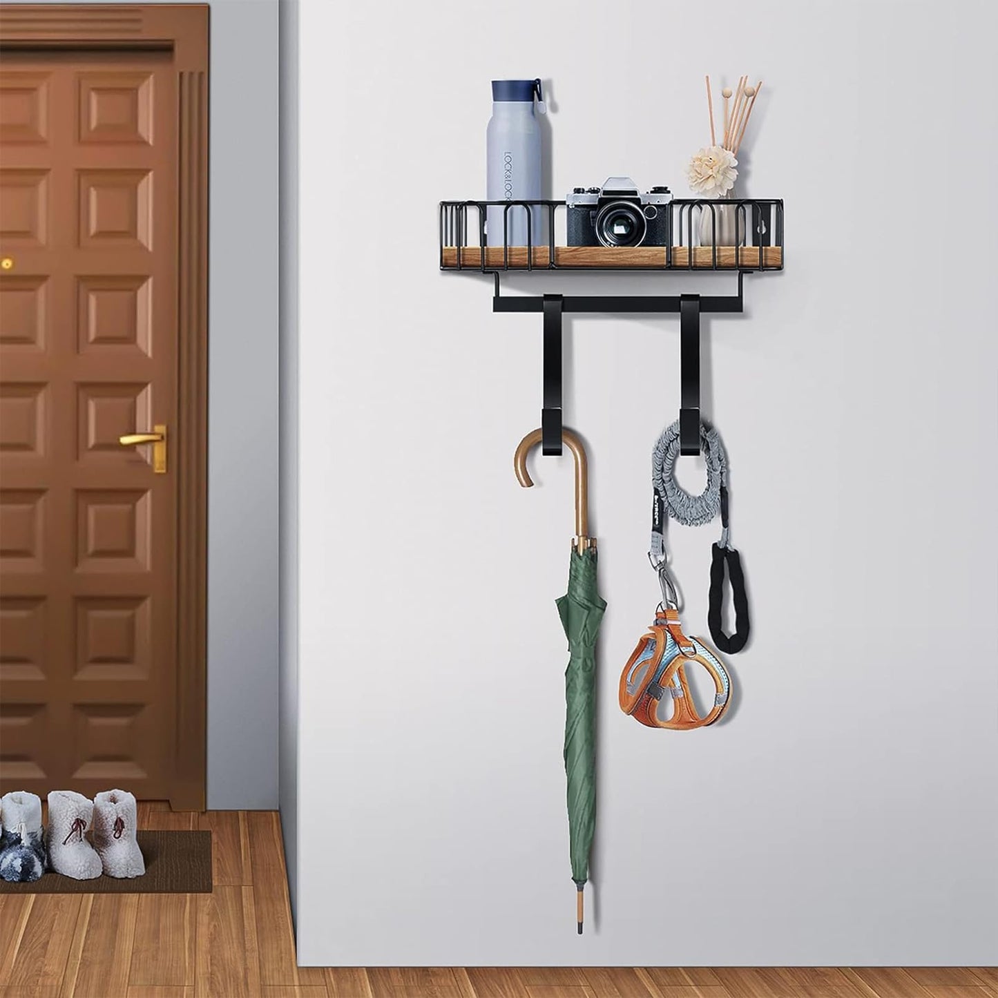 TJ.MOREE Ironing Board Hanger Metal Wall Mount Iron and Ironing Board Holder, Laundry Room Decor and Storage with Large Storage Black