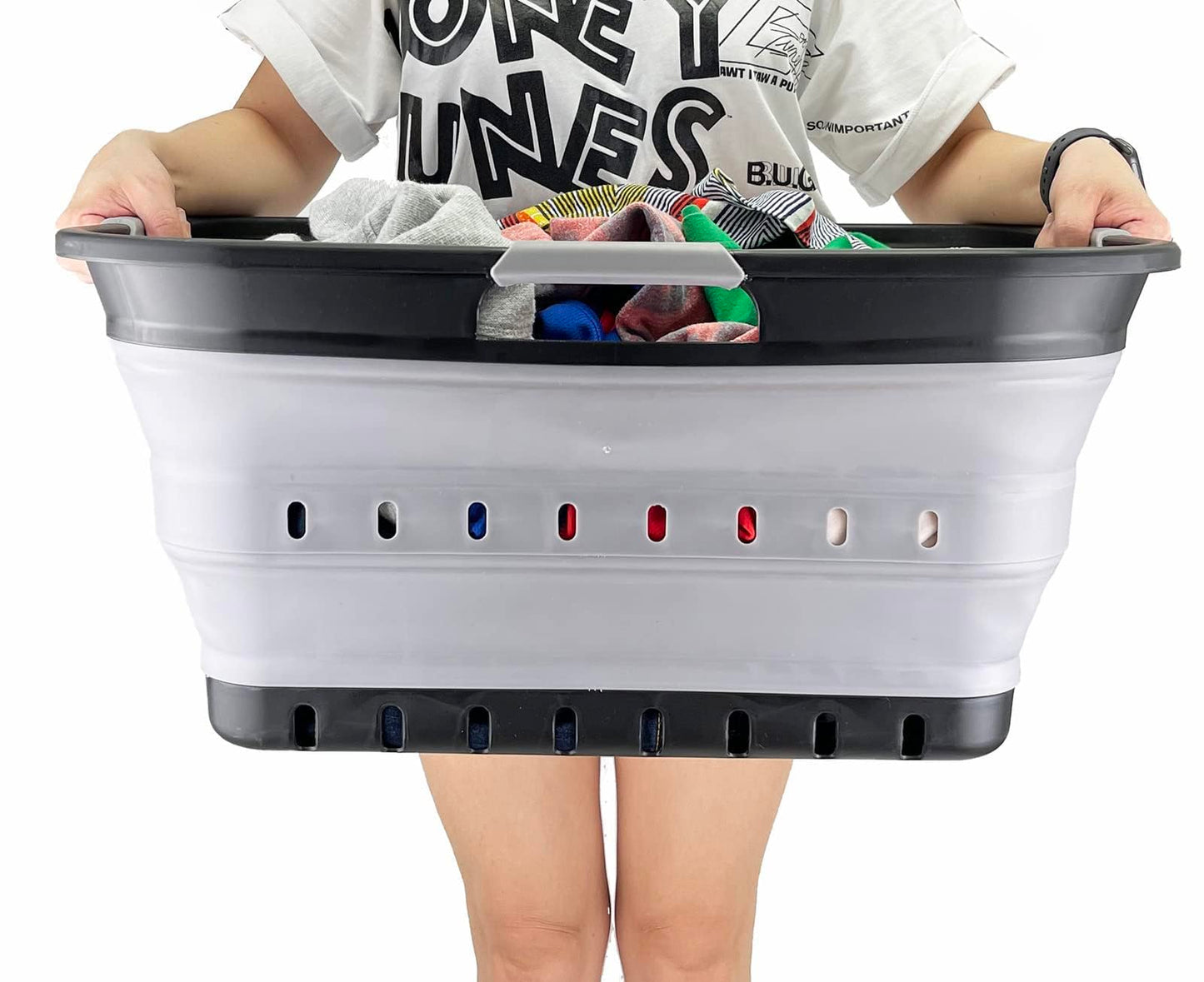 SAMMART 42L (11 gallon) Collapsible Plastic Laundry Basket - Foldable Pop Up Storage Container/Organizer - Portable Basket - Space Saving Hamper/Basket