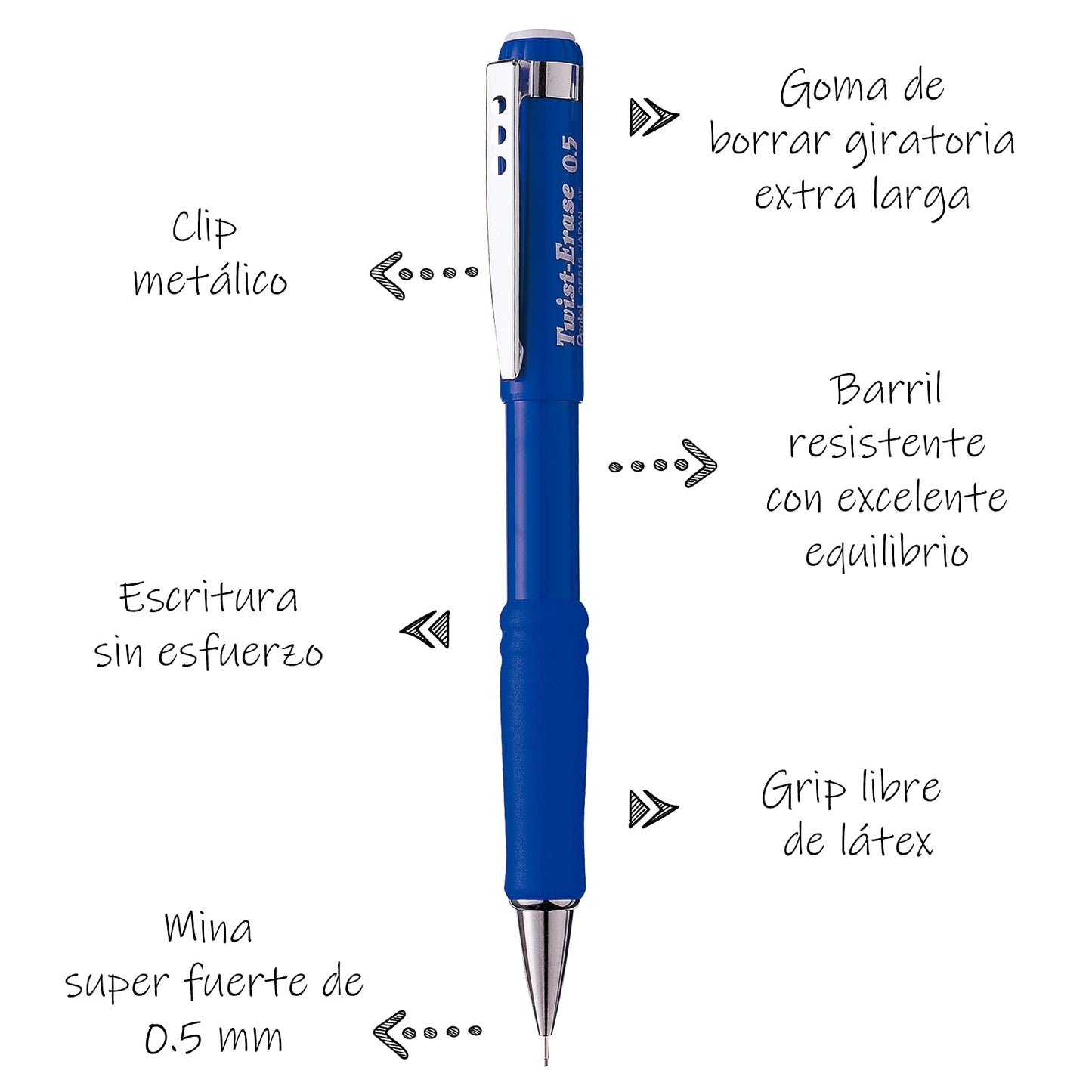 Pentel Twist-Erase III Mechanical Pencil, 0.5mm, Blue Barrel, 12 Pack (QE515C)