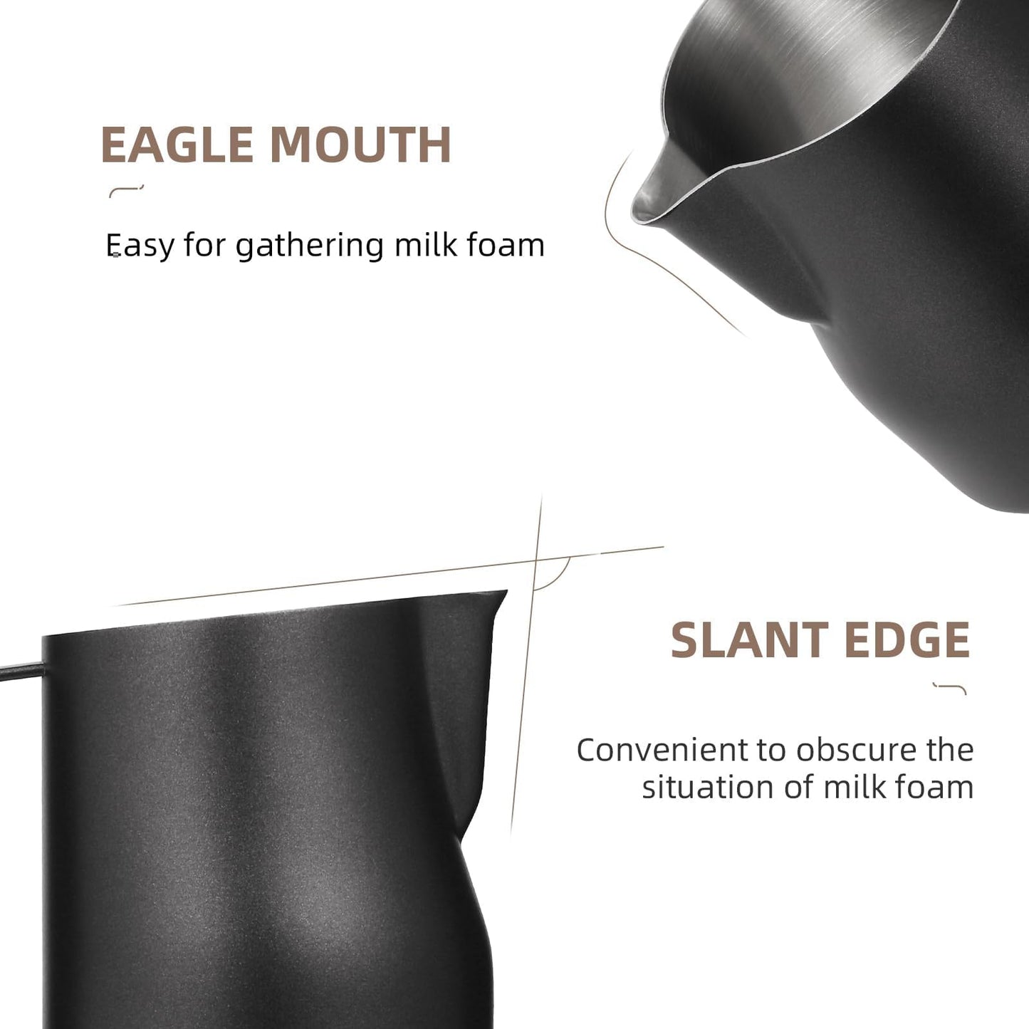 MHW-3BOMBER Milk Frothing Pitcher 12oz Milk Frother Cup Espresso Steaming Pitcher Stainless Steel Milk Frother Cup Barista Latte Art Round Spout Milk Jug, Black P6007MB-OS