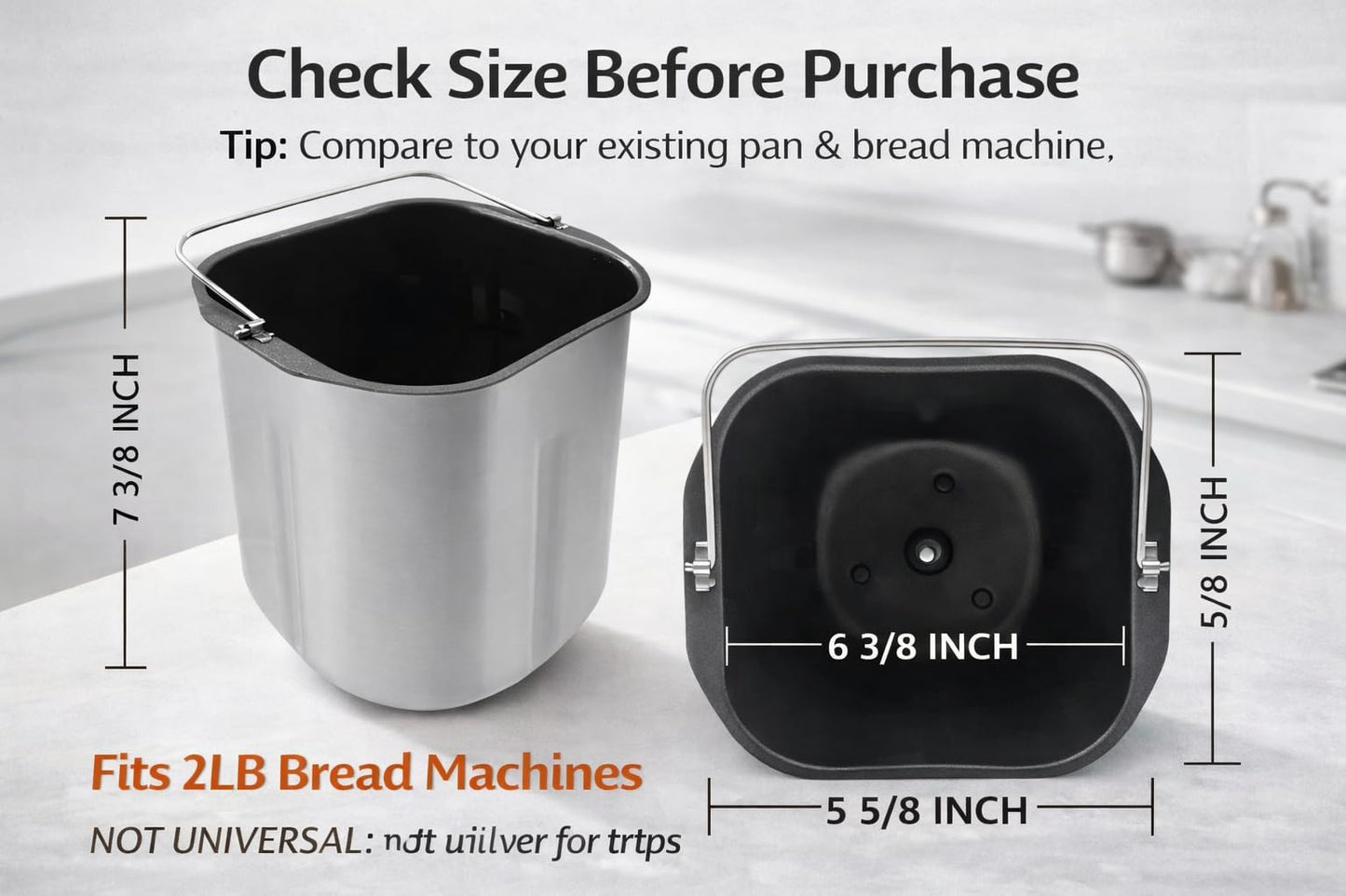 Bread Maker Pan Replacement with Kneading Paddle, Compatible with Cuisinart CBK-110NAS & CBK-110P1 2LB Vertical Bread Makers, Fits Elite Gourmet EBM8103M, Hamilton Beach 29987 & KitchenAid