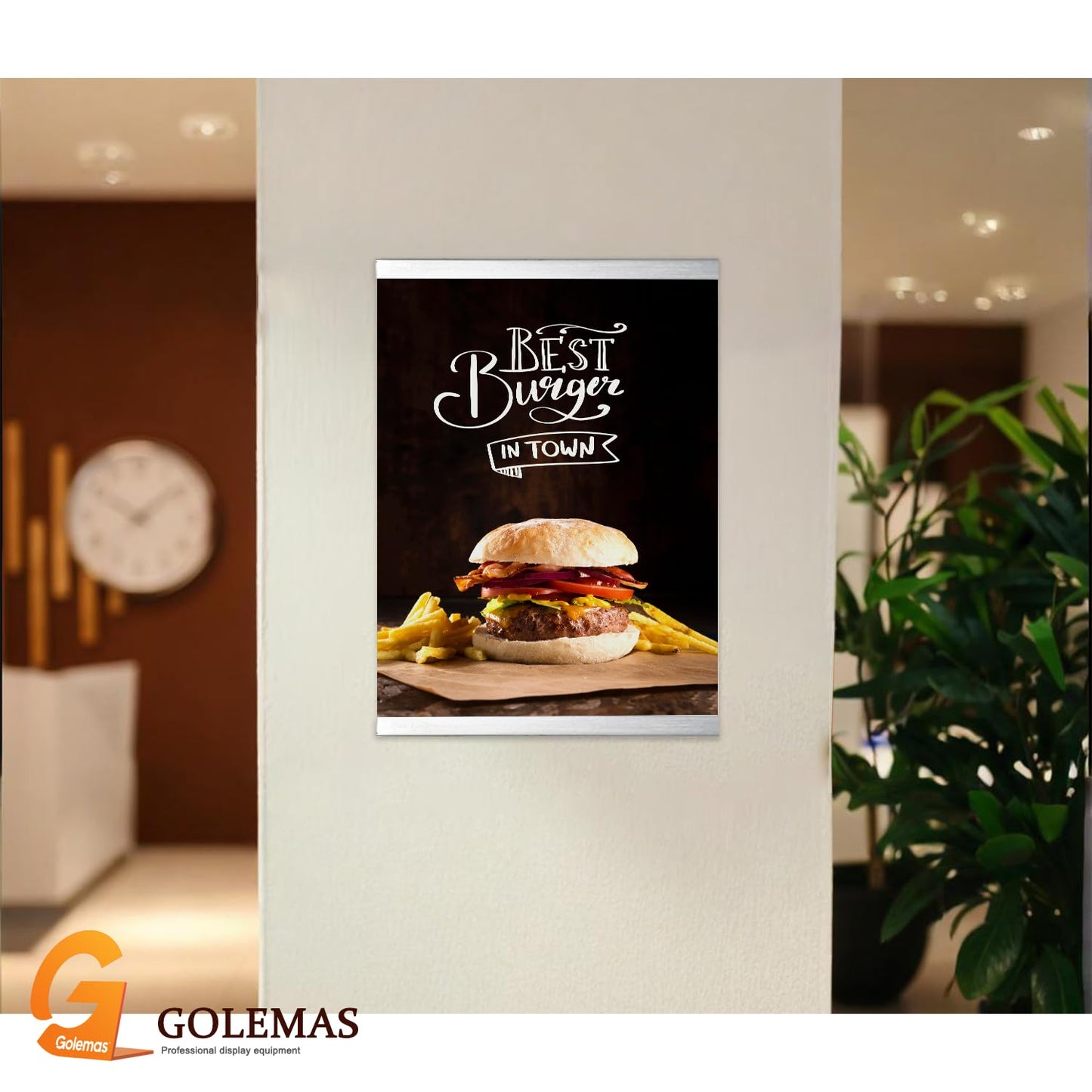 Golemas Acrylic Magnetic Sign Holder, Easy-Opening 8.5 x 11 Wall Mount Display Frames, Self Adhesive Back Plastic Clear Document Holder, Silver Aluminium Strips Frame (6Pack)