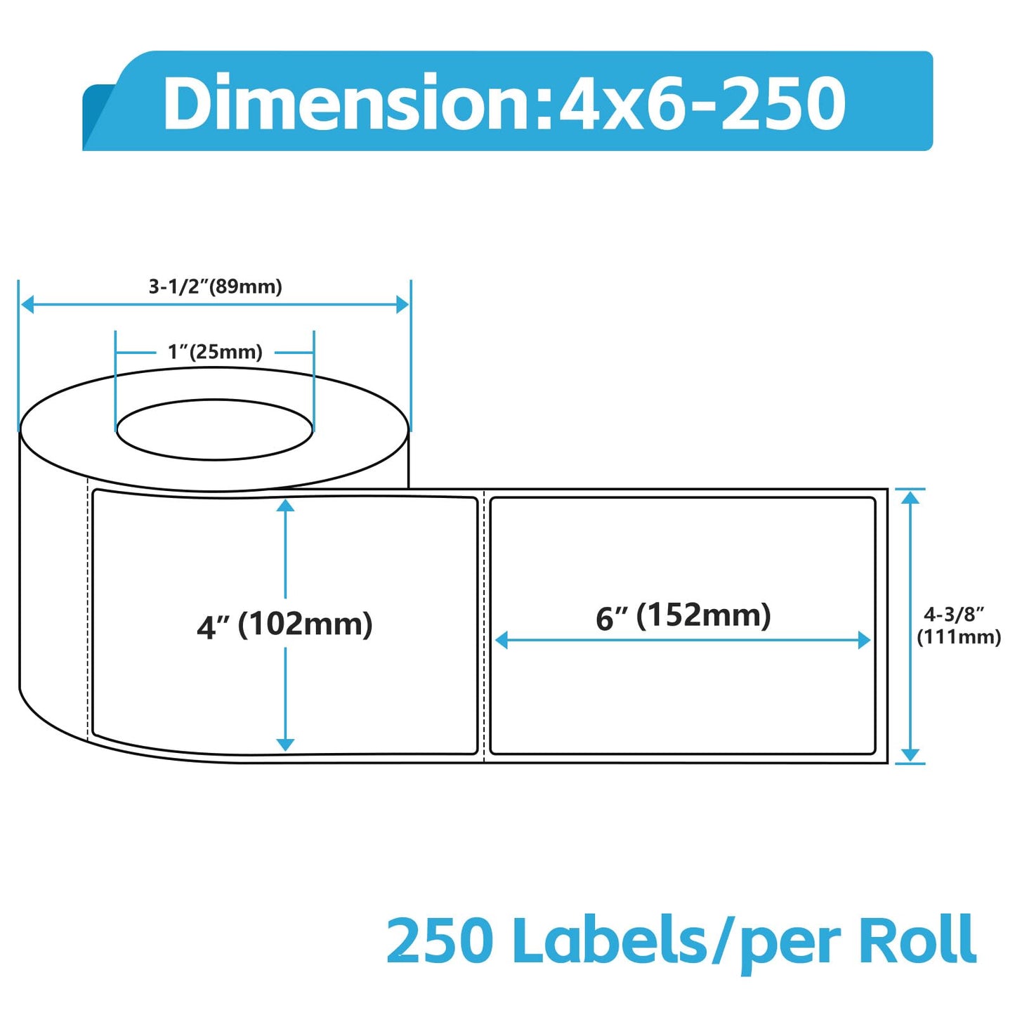 NineLeaf 4 Rolls 4"x 6" Direct Thermal Printing Blank Paper Shipping Labels Compatible for Zebra TLP-2844 ZP-450 GK420T GX420T GX430T GK420D GC420D GC420T Label Printer (250 Labels per roll)