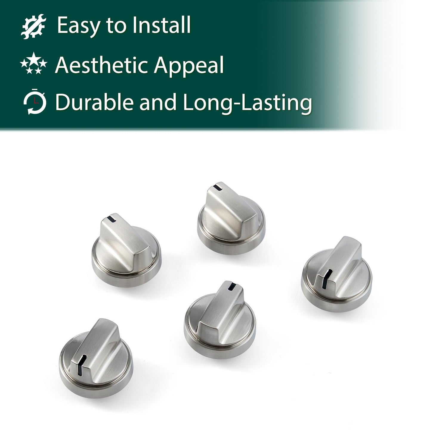 WB03X29300 Cooktop Knobs Replacement Parts for GE Gas Stove JGP3030SLSS 30 Inch Range Stainless Steel JGP3036SL1SS 36 Inch Oven Control Stove Top KIP 5T06 Metal Surface Burner Knobs 5 Pcs