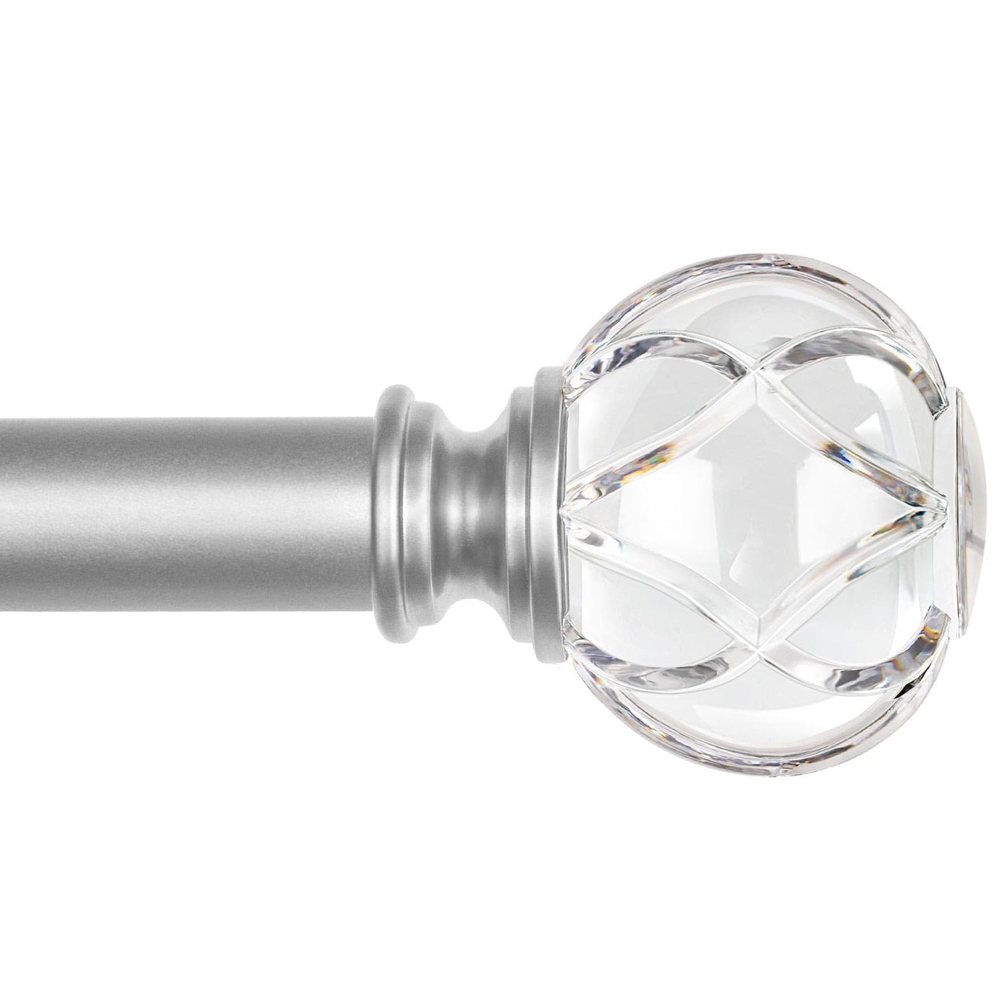 KAMANINA Silver Crystal Curtain Rod 72 to 144 Inches (6-12 Feet), 1 Inch Heavy Duty Curtain Rods for Windows, Telescoping Long Drapery Rods with Acrylic Diamond Netted Texture Finials