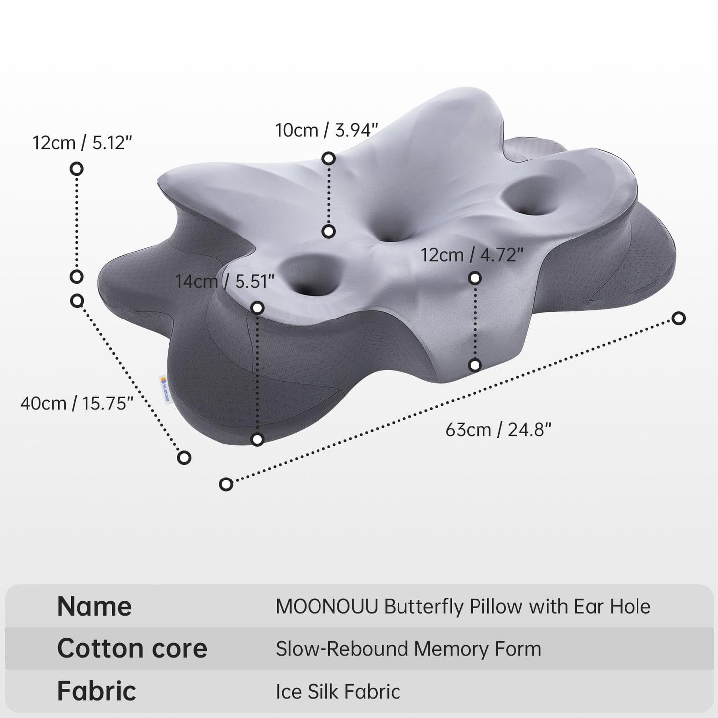 MOONOUU Piercing Pillow for Side Sleepers, Memory Foam Ear Hole Pillow for Ear Pain Relief & CNH, Cervical Neck Support Pillow, Ergonomic Butterfly Design with Cooling Cover