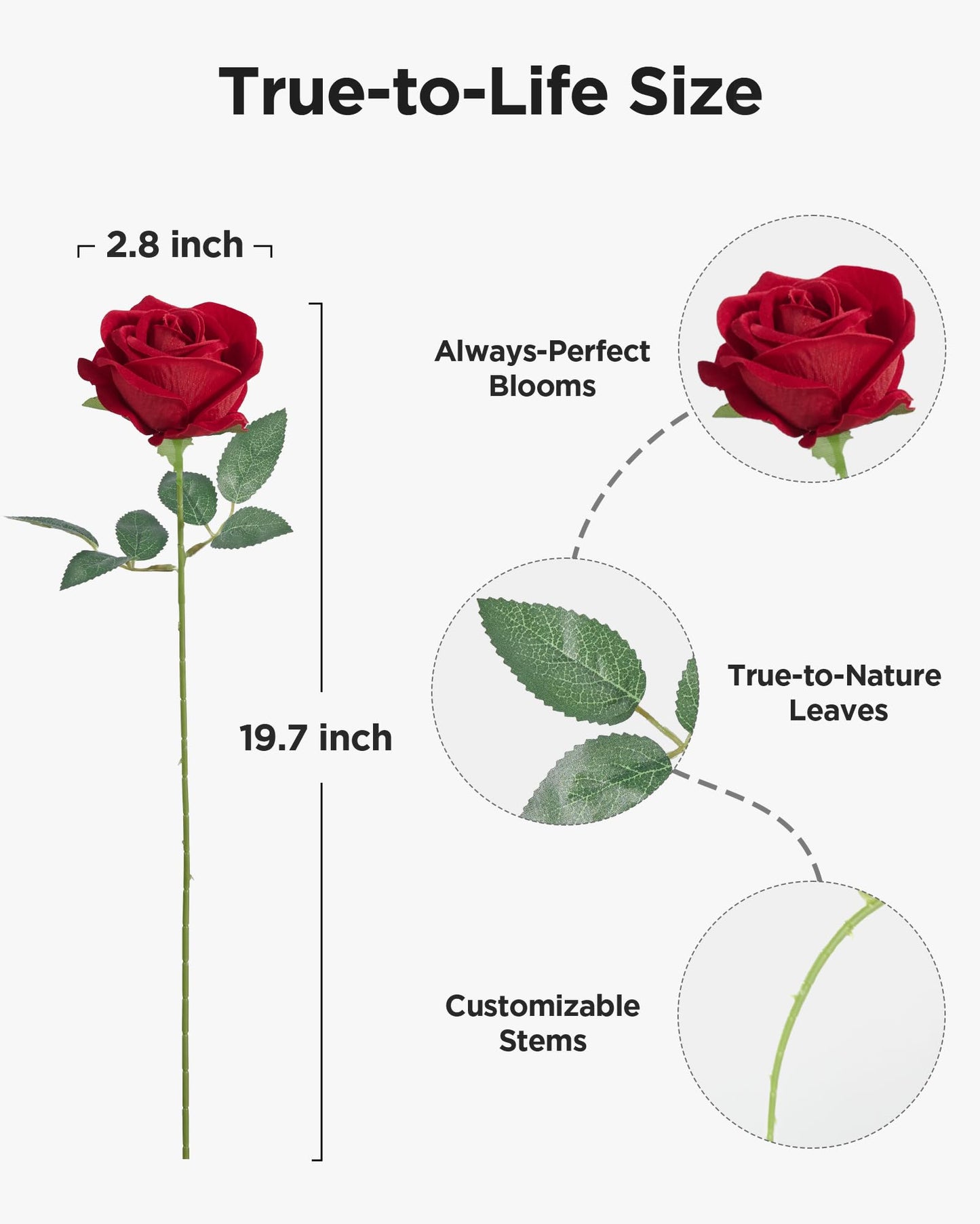 InnoGear 50 Pcs Red Roses Artificial Flowers, Fake Velvet Silk Rose Bulk Faux Flower for Mother's Gift Decoration DIY Wedding Centerpieces Proposal Bridal Bouquets Party Floral Decor (50, Red)