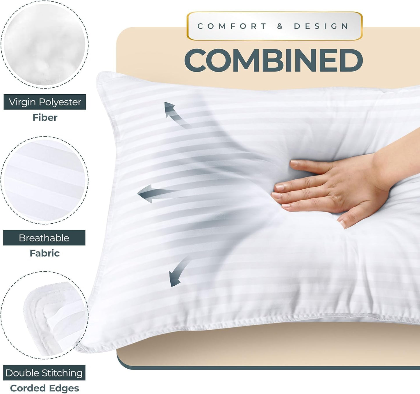 Utopia Bedding Bed Pillows Queen Size Set of 4 (White), Down Alternative Pillows for Sleeping, Cooling Hotel Quality Pillow Set for Back, Stomach or Side Sleepers