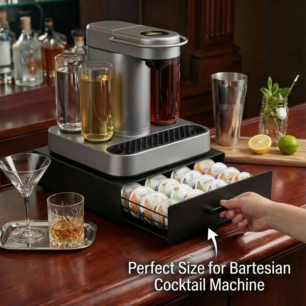 ZECENN Storage Drawer for Bartesian Pods, Cocktail Pod Holder for Bartesian Capsules Compatible with Bartesian Cocktail Machine, Hold 40 Pods, Countertop Organizer Bar Accessories- Black