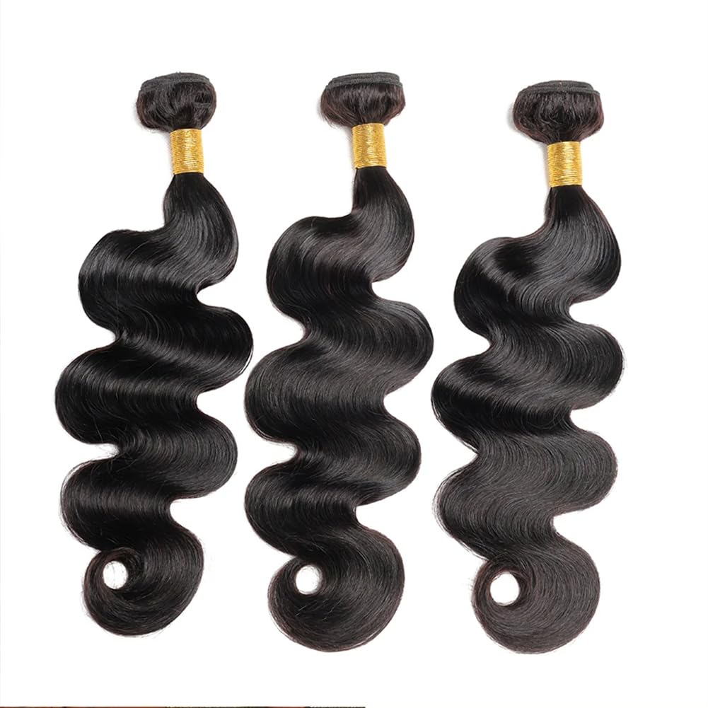 12A Body Wave Bundles Human Hair 16 18 20 Inch Human Hair Bundles 100% Unprocessed Brazilian Virgin Hair 3 Bundles weave for Black Women Natural Color