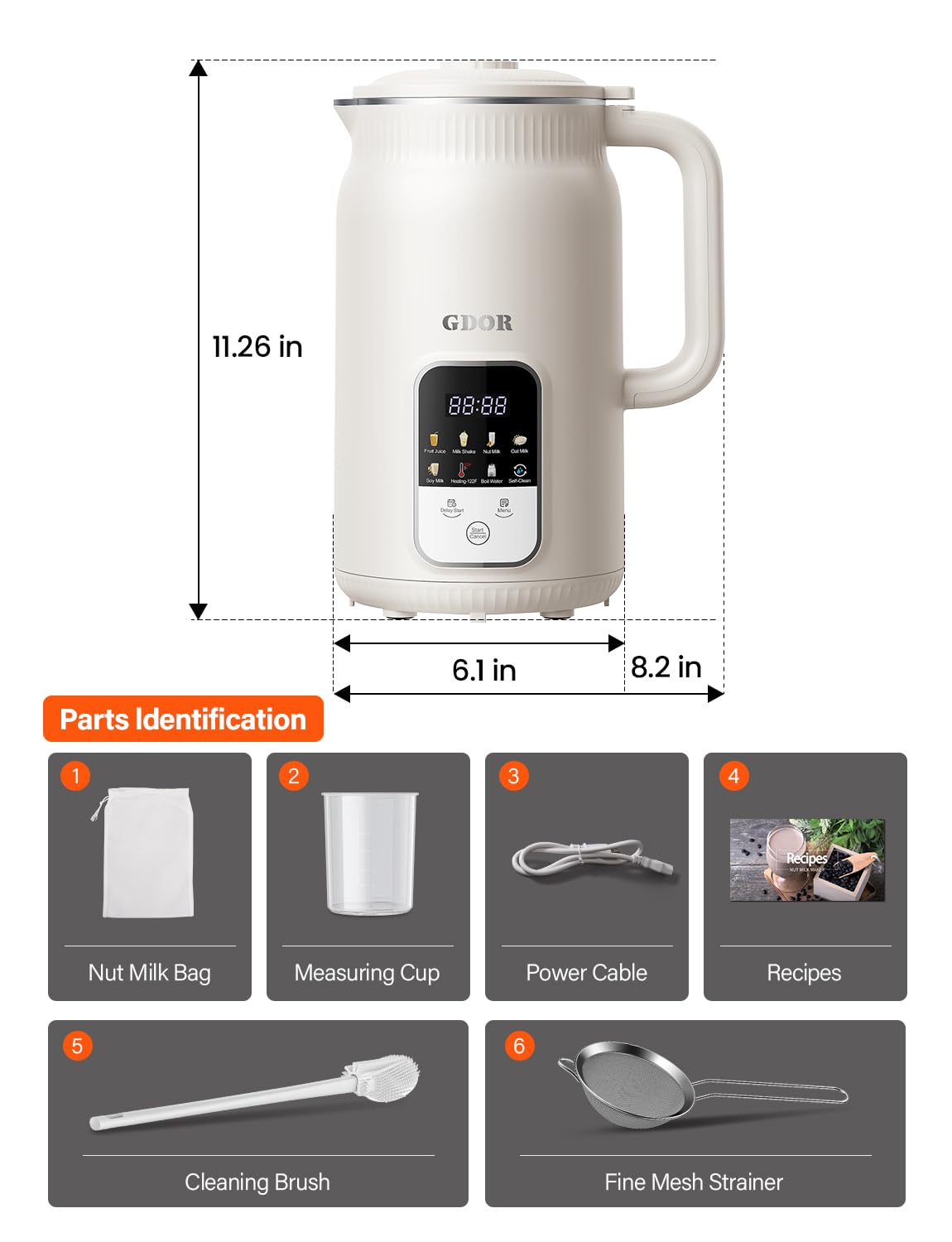 GDOR 35oz Nut Milk Maker, 9-in-1 Plant Milk Machine for Homemade Almond/Oat/Soy, Juice & Smoothie, Blender with 12 Stainless Steel Blades, Keep Warm, 12H Delay, Boil Water and Self-Cleaning