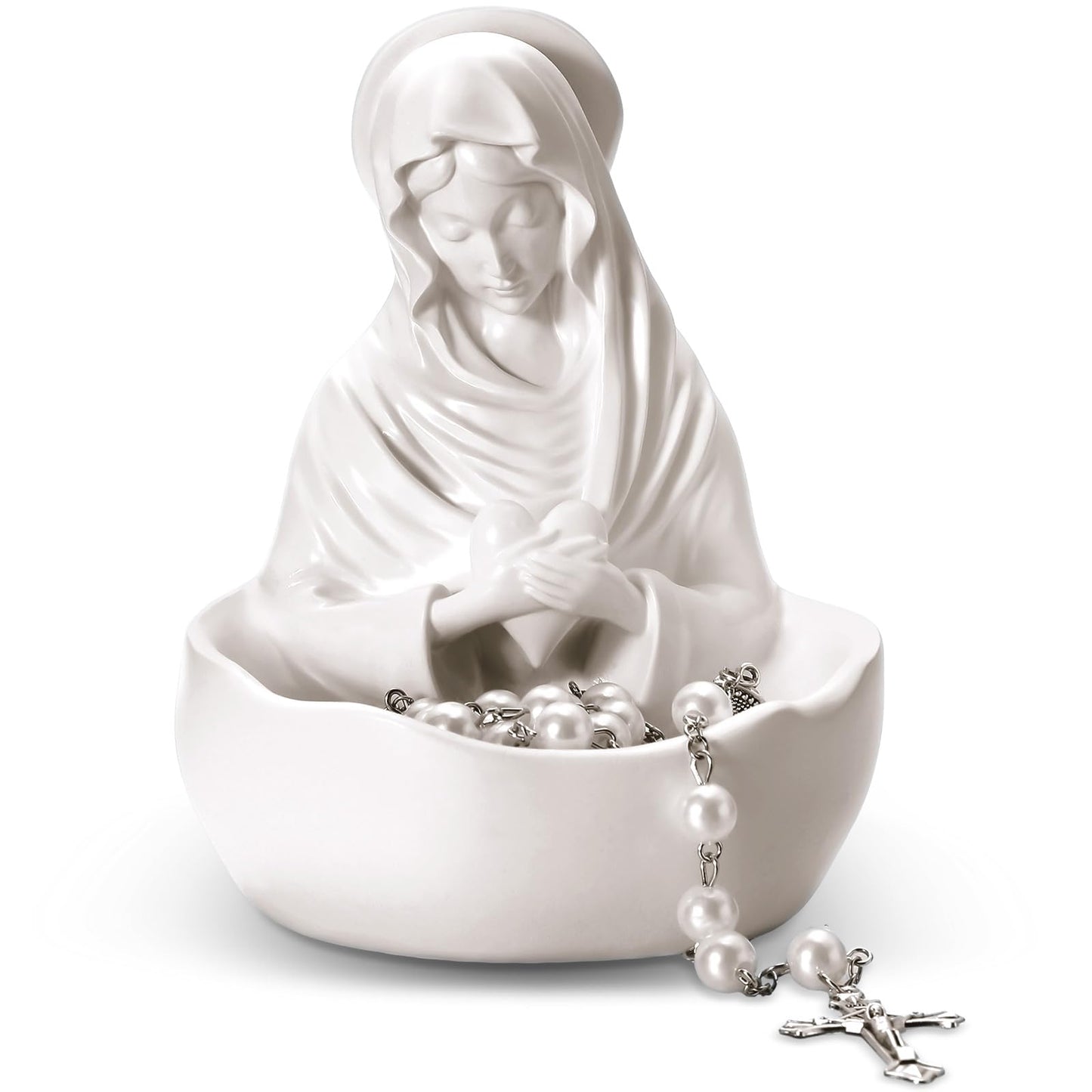 Lineshading Our Lady of Grace Statue Virgin Mary Keepsake Rosary Holder, 5" Blessed Mother Statues, Resin Relic, Catholic Gifts for Women Religious Home Decor