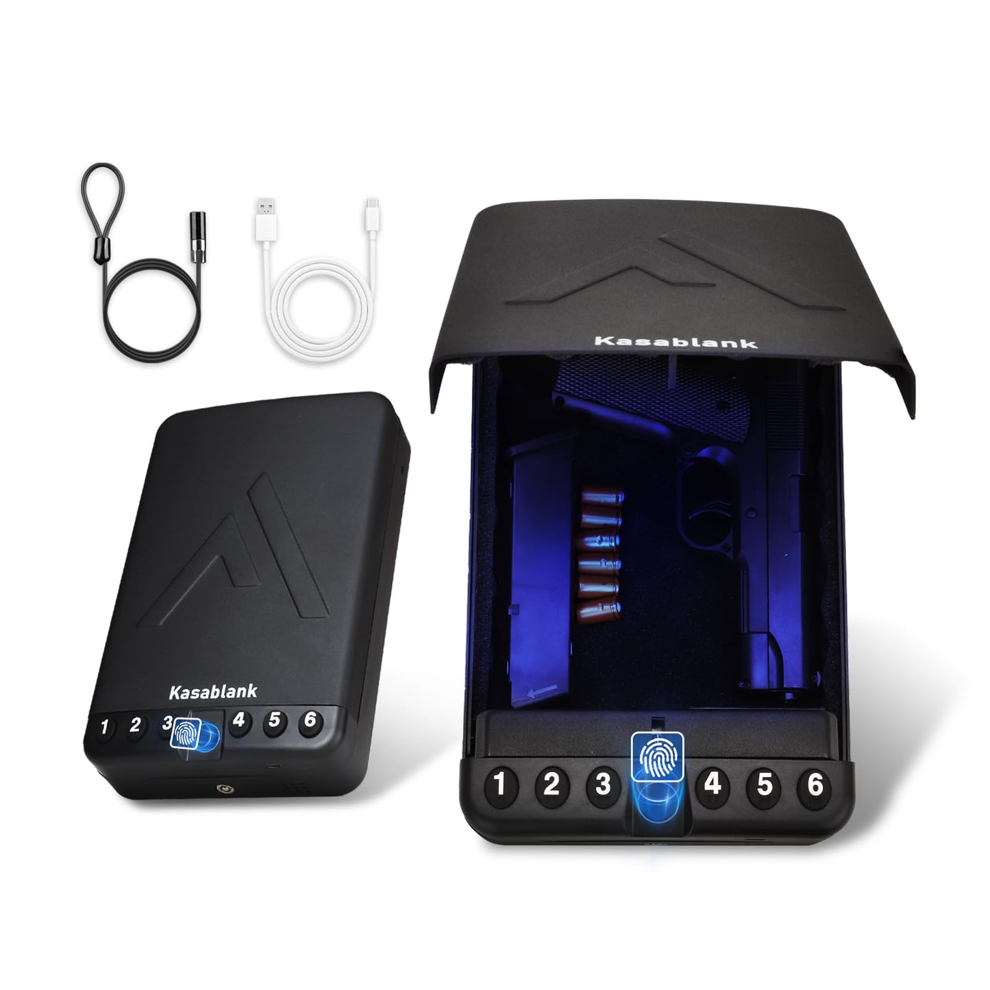 Gun Safe - Triple Unlock (Fingerprint/Password/Key), Quick Fingerprint Access in ≤ 0.1 seconds, one click mute function, Portable Pistol Safe, Suitable for Family Travel Vehicles, Quick Access