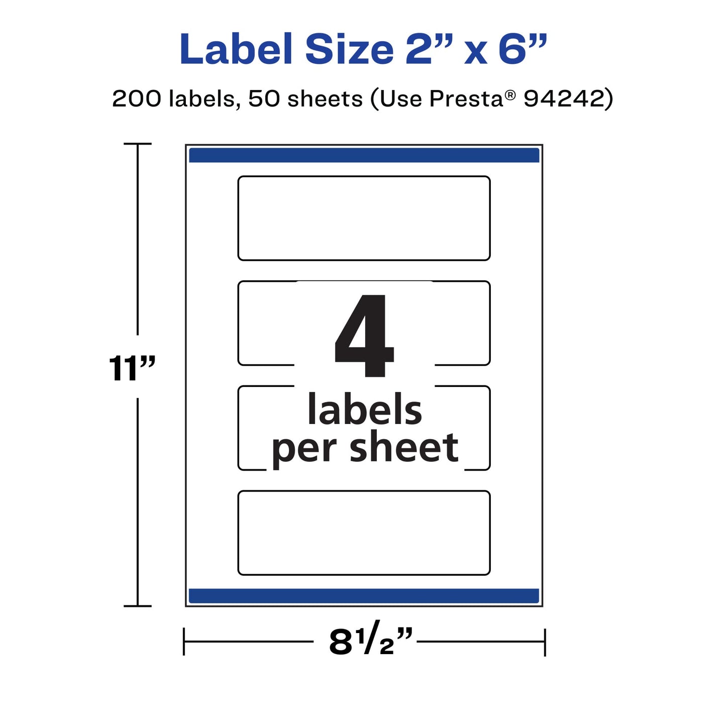 Avery Matte White Rectangle Labels, Sure Feed Technology, 2" x 6", 200 Matte White Printable Labels