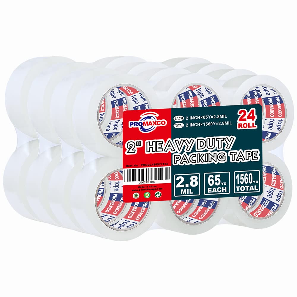 PROMAXCO Heavy Duty Packing Tape 24 Rolls, Total 1560Y, Clear, 2.8 mil, 1.88 inch x 65 Yards, Ultra Strong, Refill for Packaging and Shipping