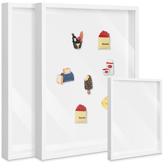 Vicenpal 2 Pcs Large Magnetic Board 16" x 12" Magnet Display Board Removable Souvenir Fridge Magnet Frames Case for Wall Dust Proof Magnetic Shadow Box for Wall Table Refrigerator (White)