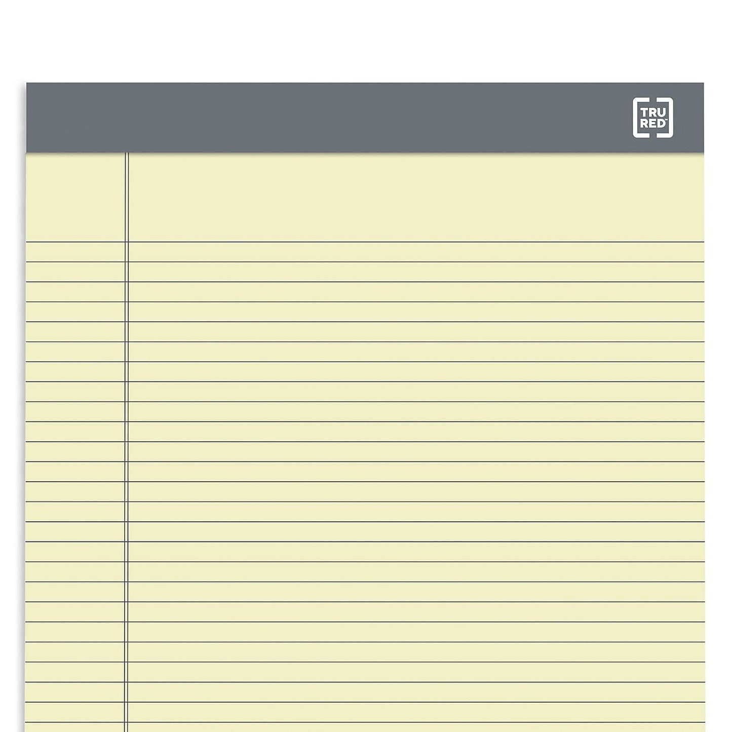 TRU RED Notepads, 8.5” x 11.75”, Narrow Ruled, Canary, 50 Sheets/Pad, 12‑Pack