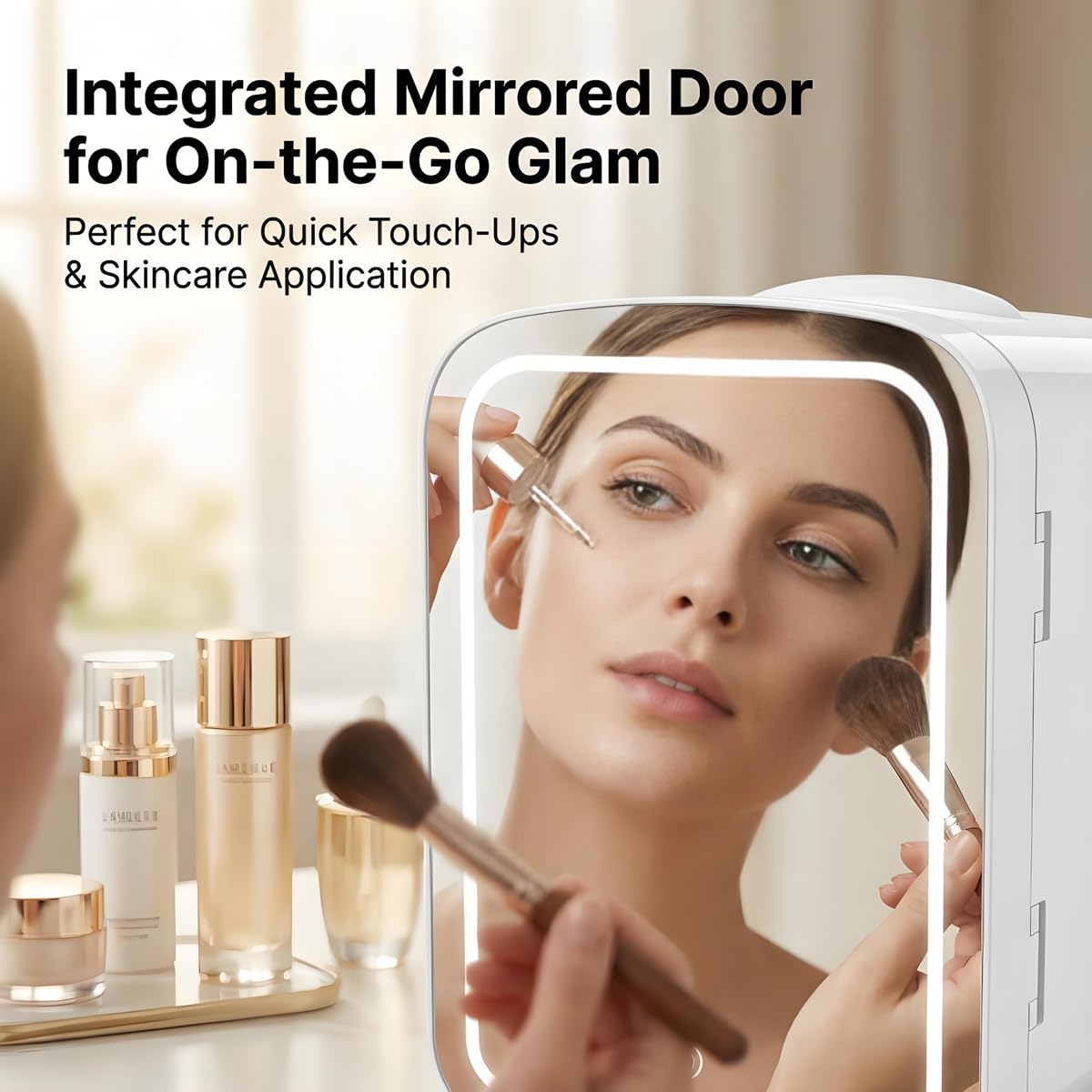 Lispin Skincare Fridge With Dimmable LED Light Mirror, 4L Makeup Mini Fridge for Bedroom, Car, Office & Dorm, Portable Small Refrigerator for Cosmetics, Skin Care and Food