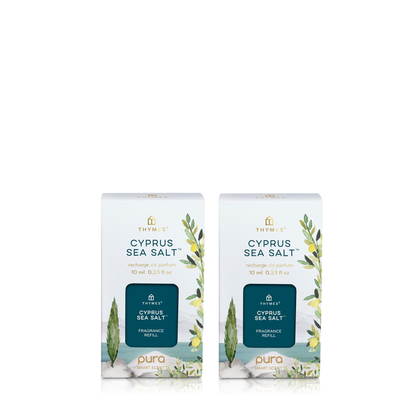 Thymes Pura Refills – 2 Pack of Oil Diffuser Scents – Long-Lasting Pura Diffuser Refills – Premium Home Fragrance – Notes of Rosemary, Sage, Lemon, Sea Salt & Jasmine (Cyprus Sea Salt, Pack of 2)