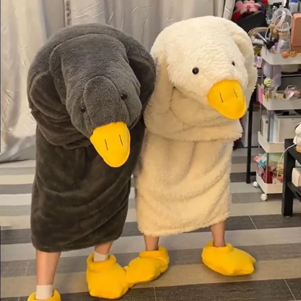 Goose Blanket Hoodie Onesie Adult & Kid,Oversized Warm Duck Wearable Hoodie Blanket with Sleeves,Cozy Sleeping Bag (white, M)