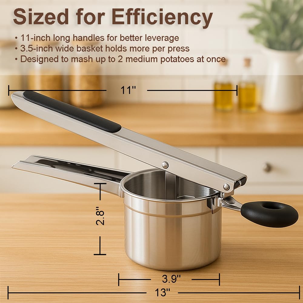 LunaCozy Large Potato Ricer, Heavy Duty Stainless Steel Potato Ricer and Masher, Press and Mash Kitchen Gadget for Potatoes and Vegetables
