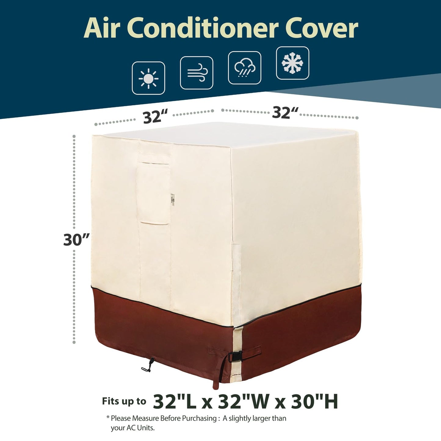 Westblue Air Conditioner Cover for Outside Units-Durable 600D AC Cover for Outside Unit Waterproof & Resistant AC Unit Covers Outdoor Central Square Fits up to 32x32x30 inches