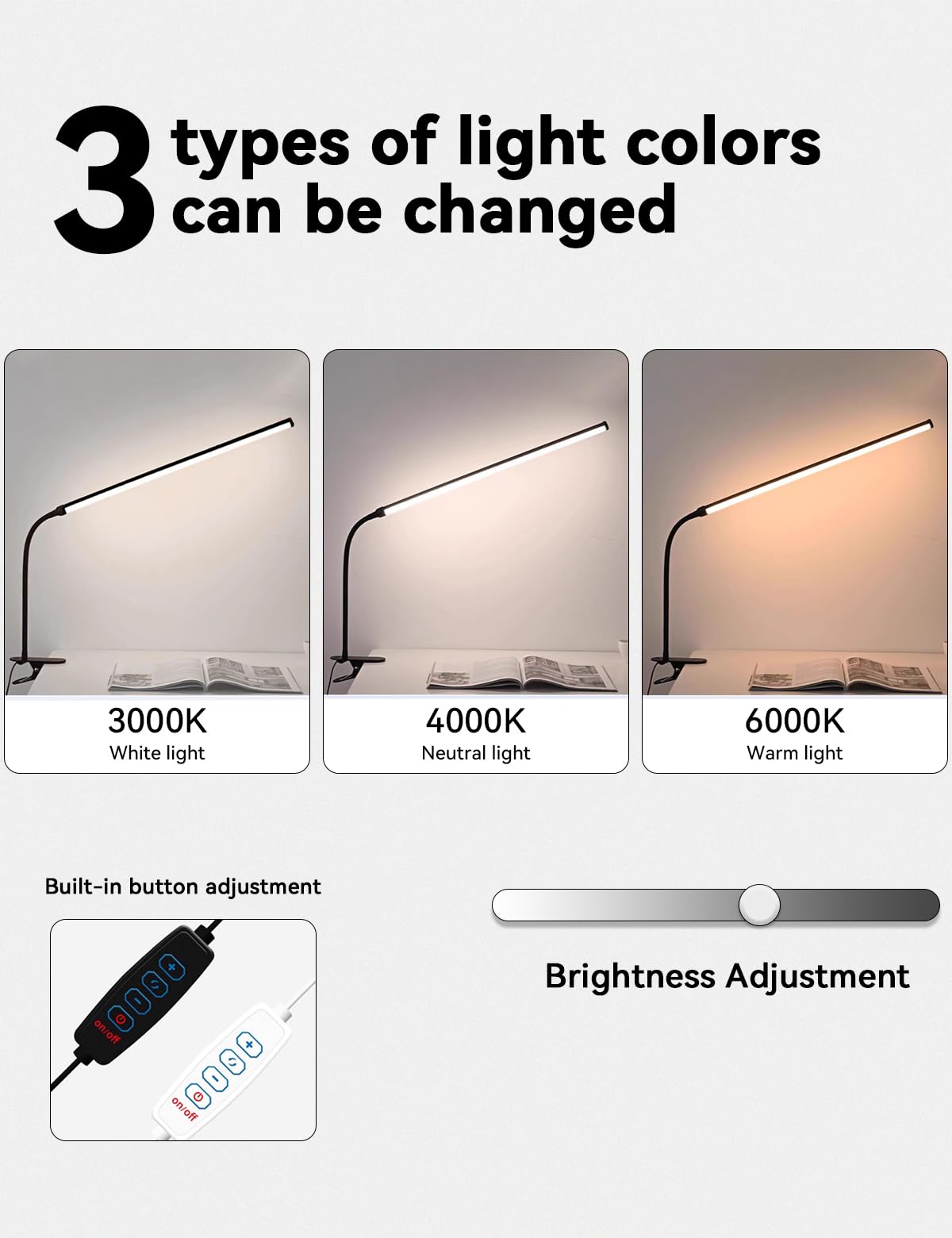Buroraix 2 Pack LED Desk Lamp with Clamp, Dimmable Clip on Light for College Dorm Room, Eye-Friendly Reading Study Lamp for Students, Flexible Gooseneck Bedside Light, Home Office Desk Lights Bedroom
