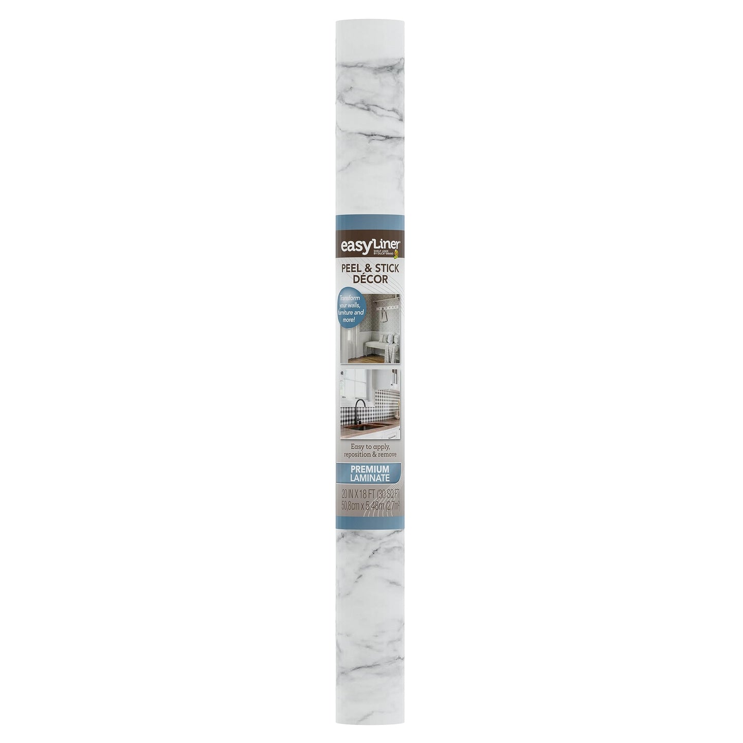 EasyLiner Peel & Stick Decor Removable Peel and Stick Wallpaper, Decorative Self Adhesive Shelf Liners for Cabinets, Walls, Resurfacing Projects 20 in x 18 ft, Gray Marble
