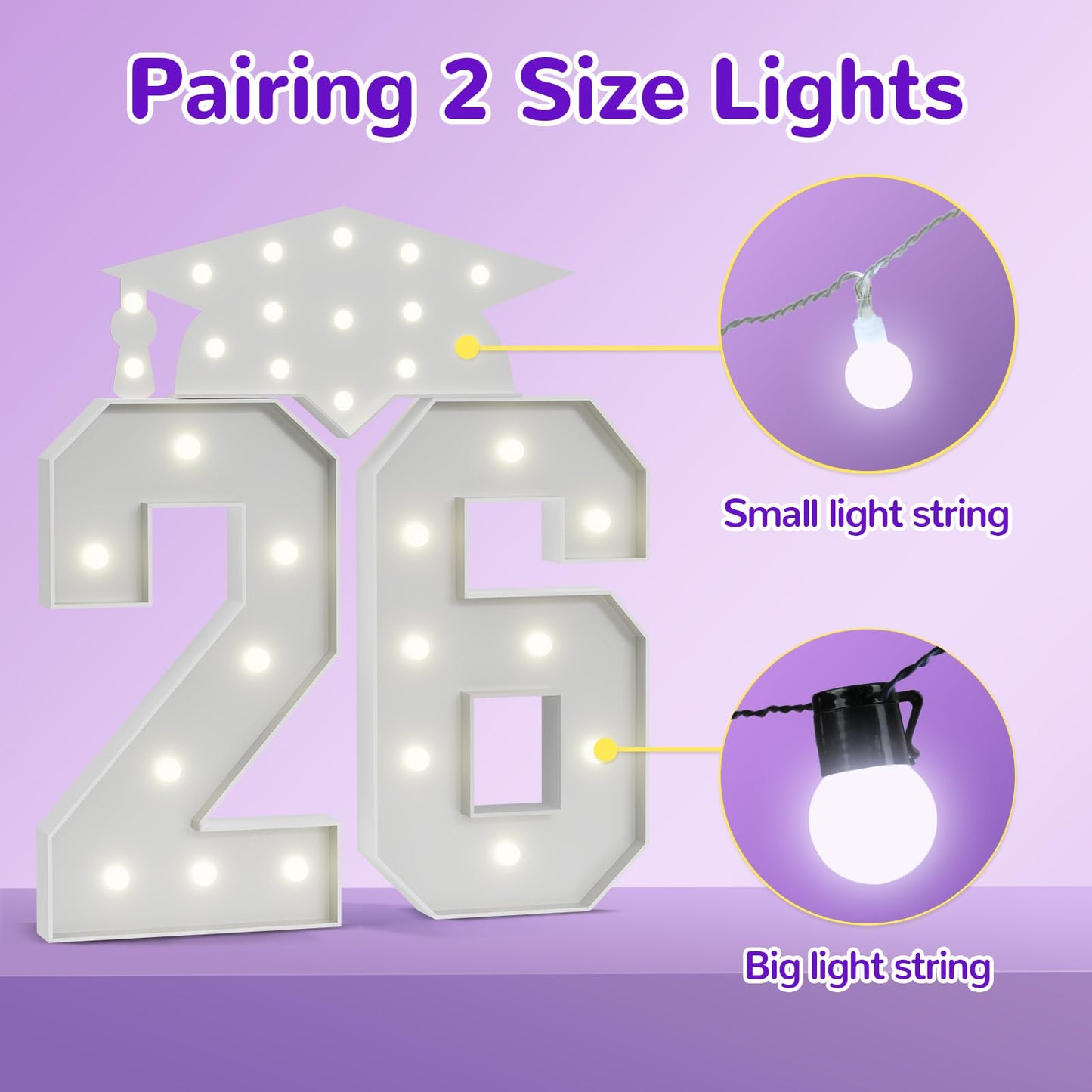 Graduation Decorations Class of 2026 3FT: Marquee Light up Numbers 26 Large Party Decor Graduate Ornaments Balloon Number Sign Kindergarten Preschool Senior High School College Pre-cut Foam Board