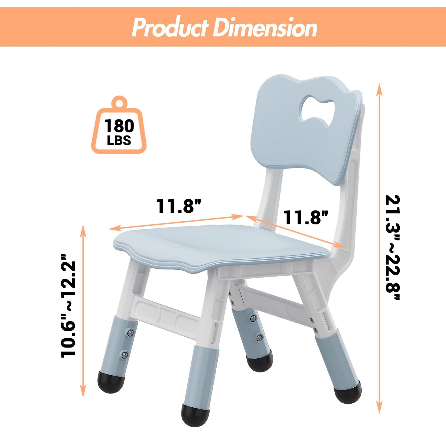 BouPower 2-Pack Adjustable Kids Chairs, 3-Level Height Plastic Toddler Chair with Non-Slip Base & Stackable Design, for Home School Classroom Daycare Indoor Outdoor Use, Ages 2-8, Grey