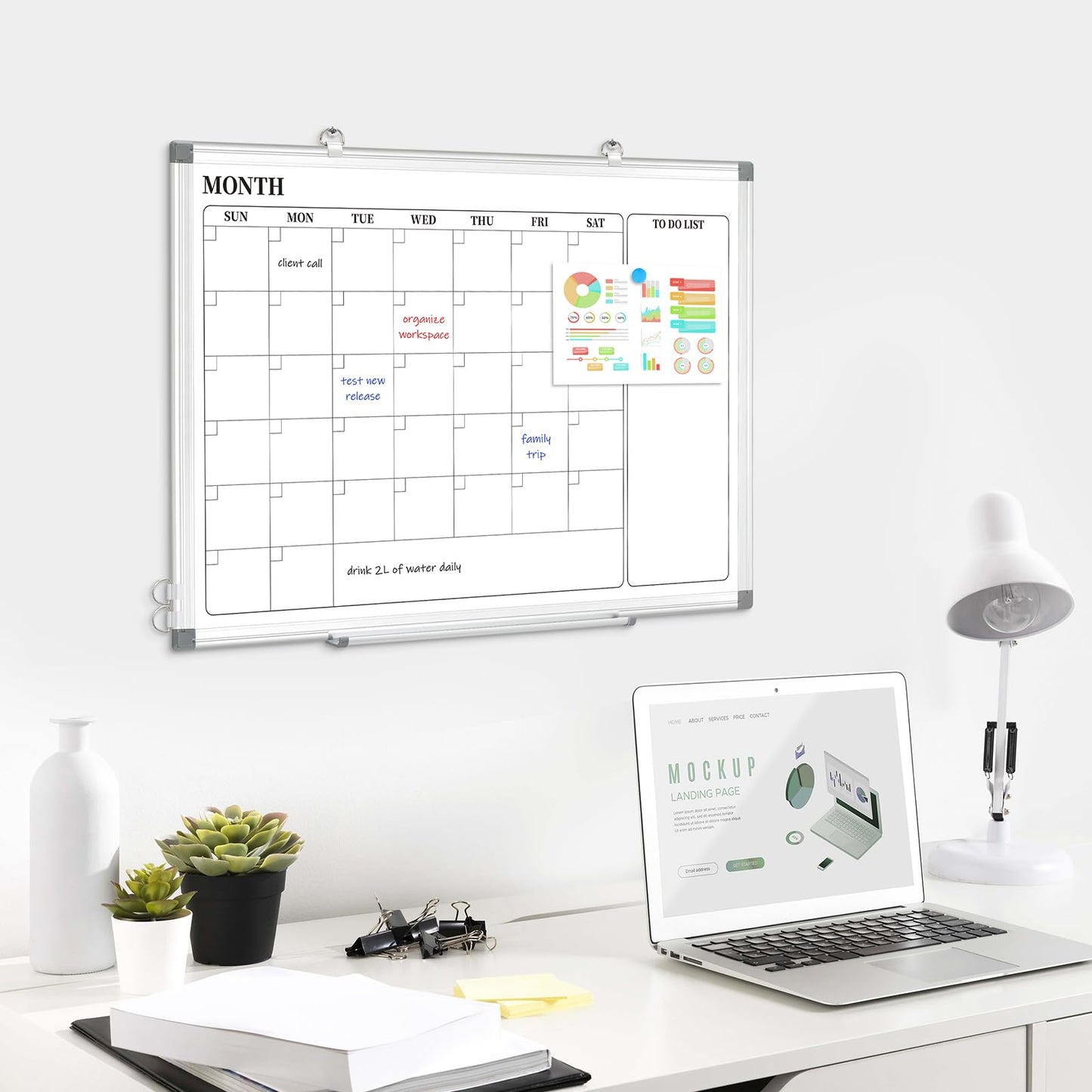DOLLAR BOSS Dry Erase Calendar for Wall, 24''x 18'' Magnetic Whiteboard Monthly Planner, Double-Sided Aluminum Framed Schedule Board for Office, Home, School