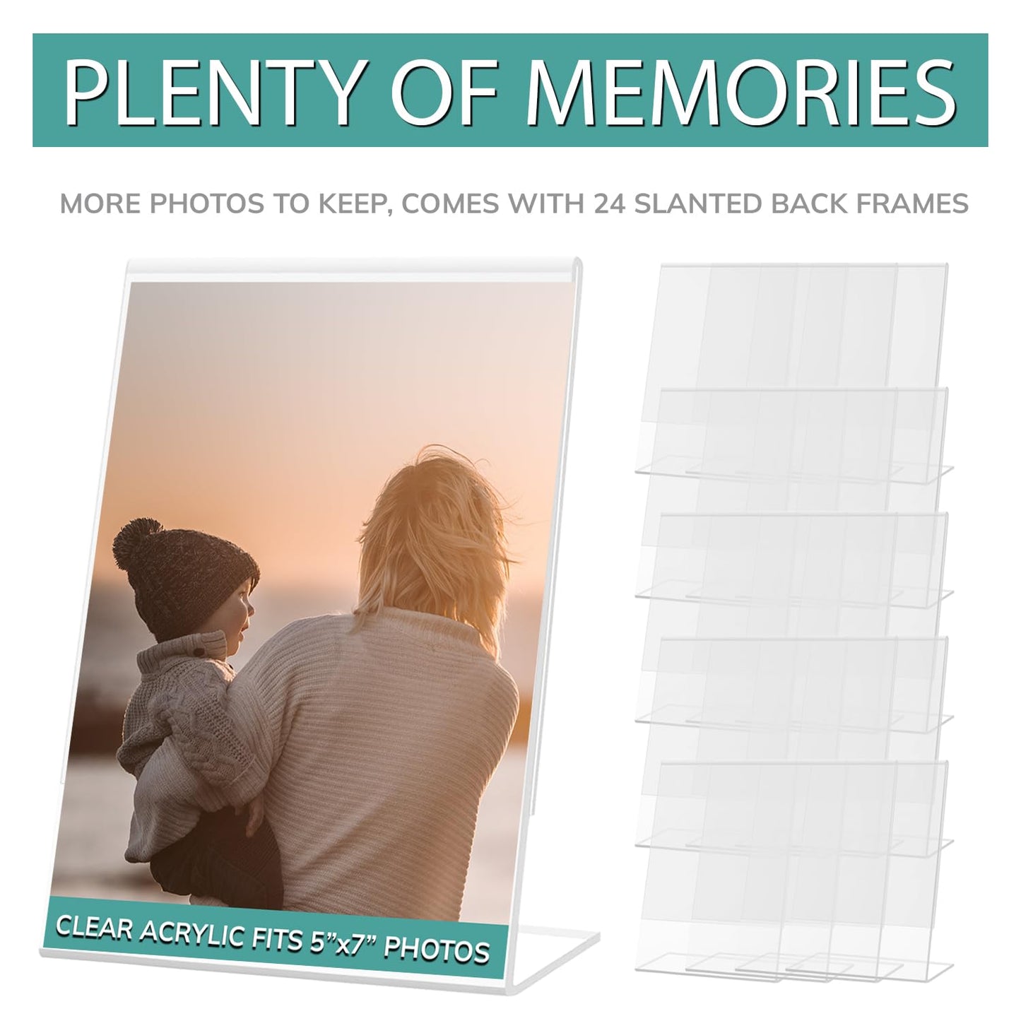 pbf 5x7 Acrylic Sign Holder | 5 x 7 Vertical Stand Up Slanted Sign Holder | Acrylic Stands for Display | Clear Picture Frame, Menu Table Top Stand, Plastic Flyer Holder (24-Pack)