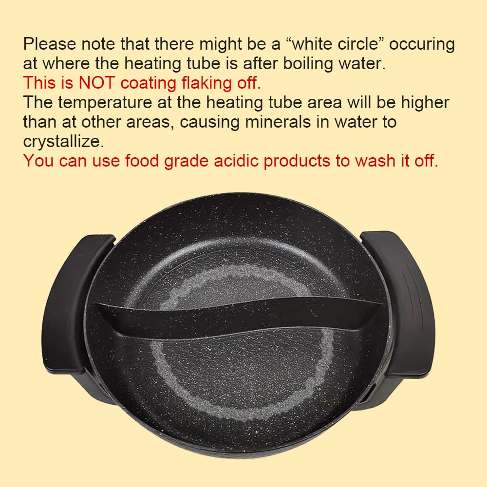 Food Party Electric Hot Pot 6L with Divider Hotpot Pot Electric Shabu Shabu Pot 110V 1200W PFOA FREE Non-Stick Chinese Hot Pot 5-Level Temperature Control