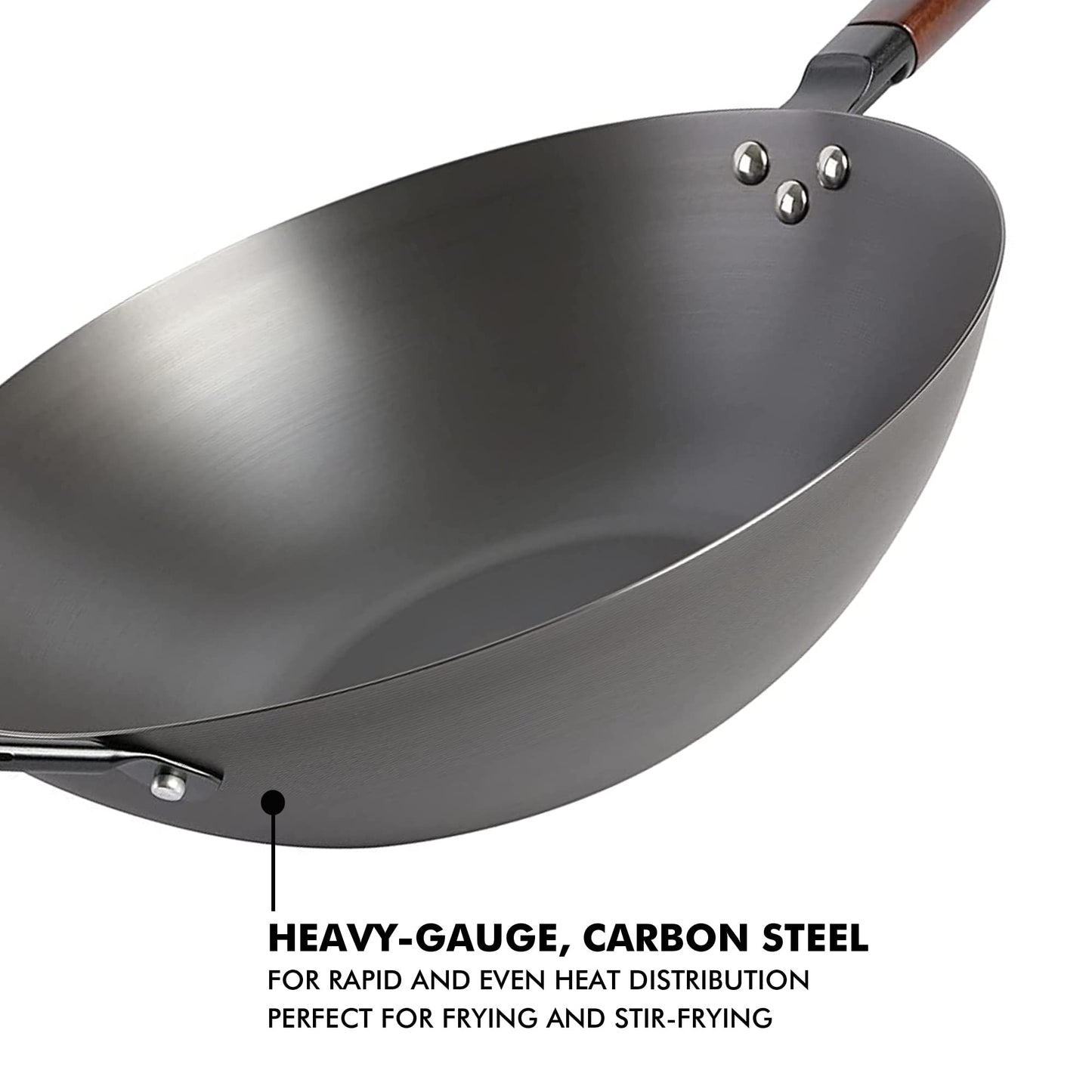 Babish Carbon Steel Wok 14 Inch Flat Bottom Stir Fry Pan Durable Heavy Duty Cookware for High Heat Cooking Stir Fry Sautéing Frying Compatible with Gas Electric and Induction Stovetops