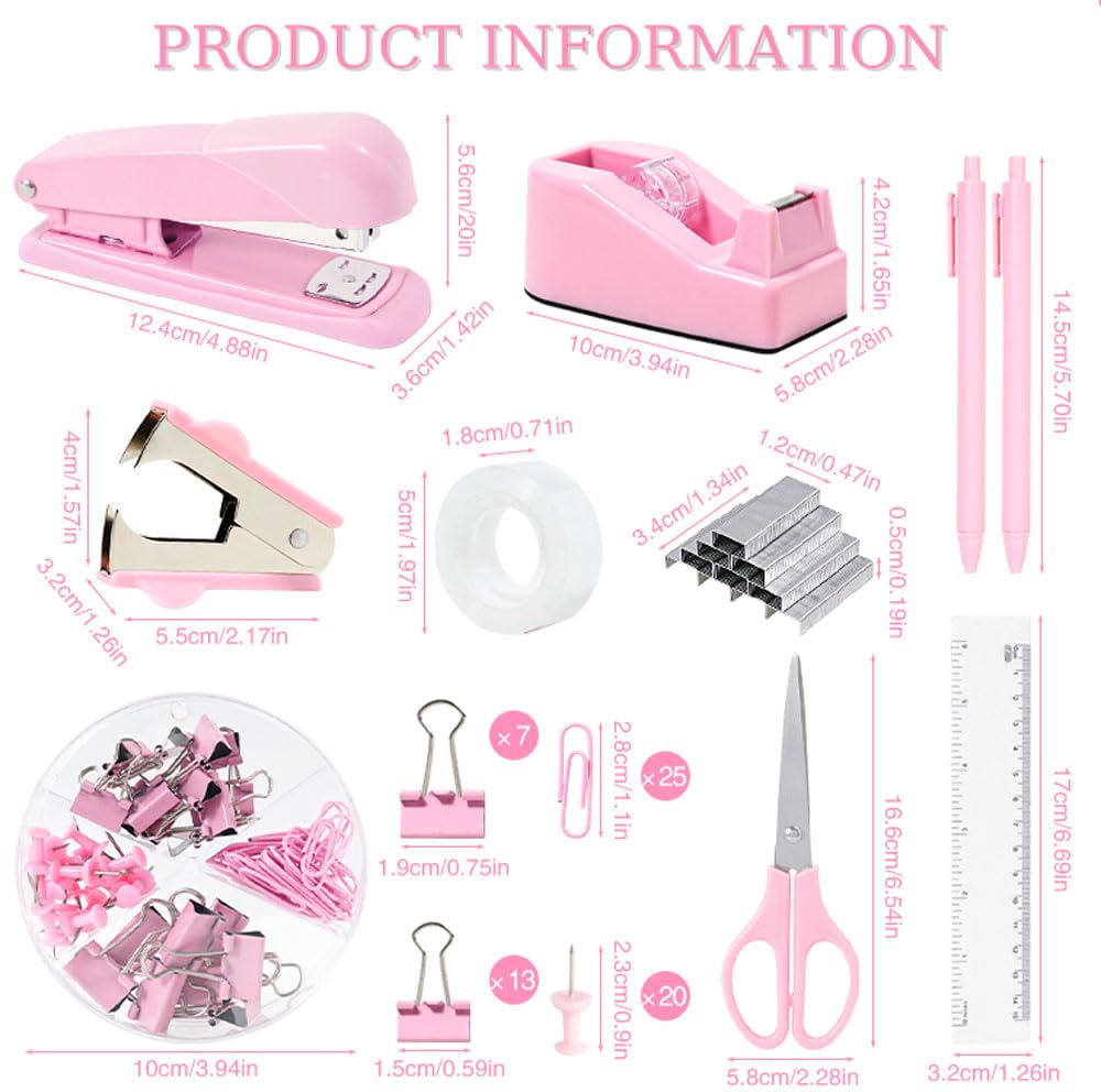 Gawsey Desk Organizers and Accessories with Desk Organizer 360° Rotating Pen Holder and Office Supplies, Cute Stationery Supplies Set (Pink)