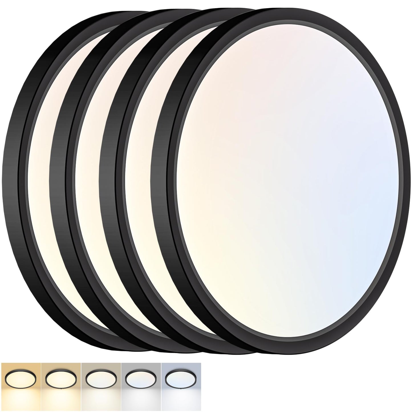 Fairdeer 4 Pack LED Flush Mount Ceiling Light,12Inch 24W,3000K/3500K/4000K/5000K/6500K 5 Color Temperatures Ceiling Light Fixture for Kitchen Porch Hallway Bedroom Bathroom and Closet,Black
