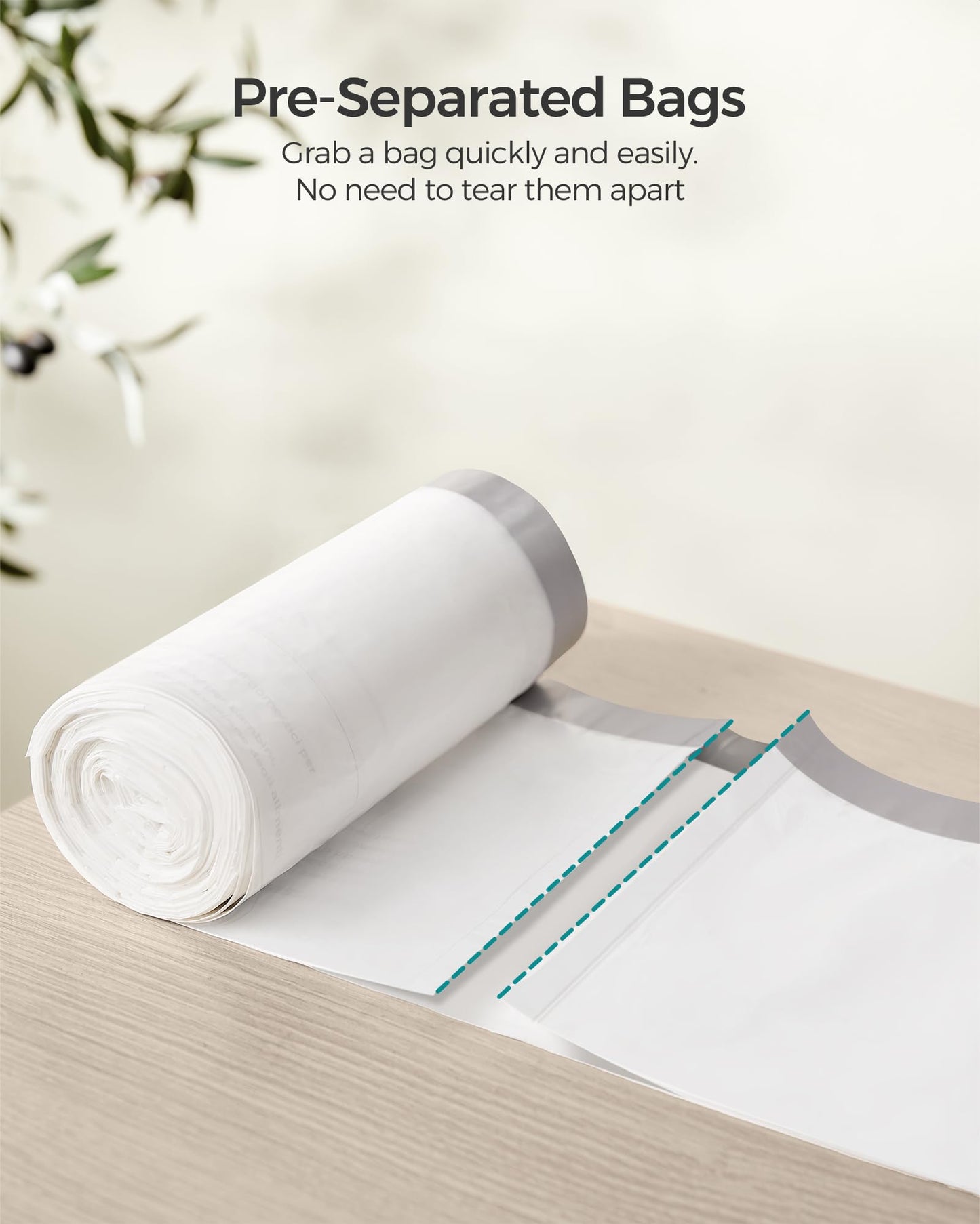 SONGMICS Trash Bags, Drawstring Kitchen Garbage Bags, Pre-Separated, Box-Free Pack, for 12-14.5 Gallon (45-55 L) Trash Cans, Liner Code 055A01, 3 Rolls, 120 Count, White UKRB055A03V1