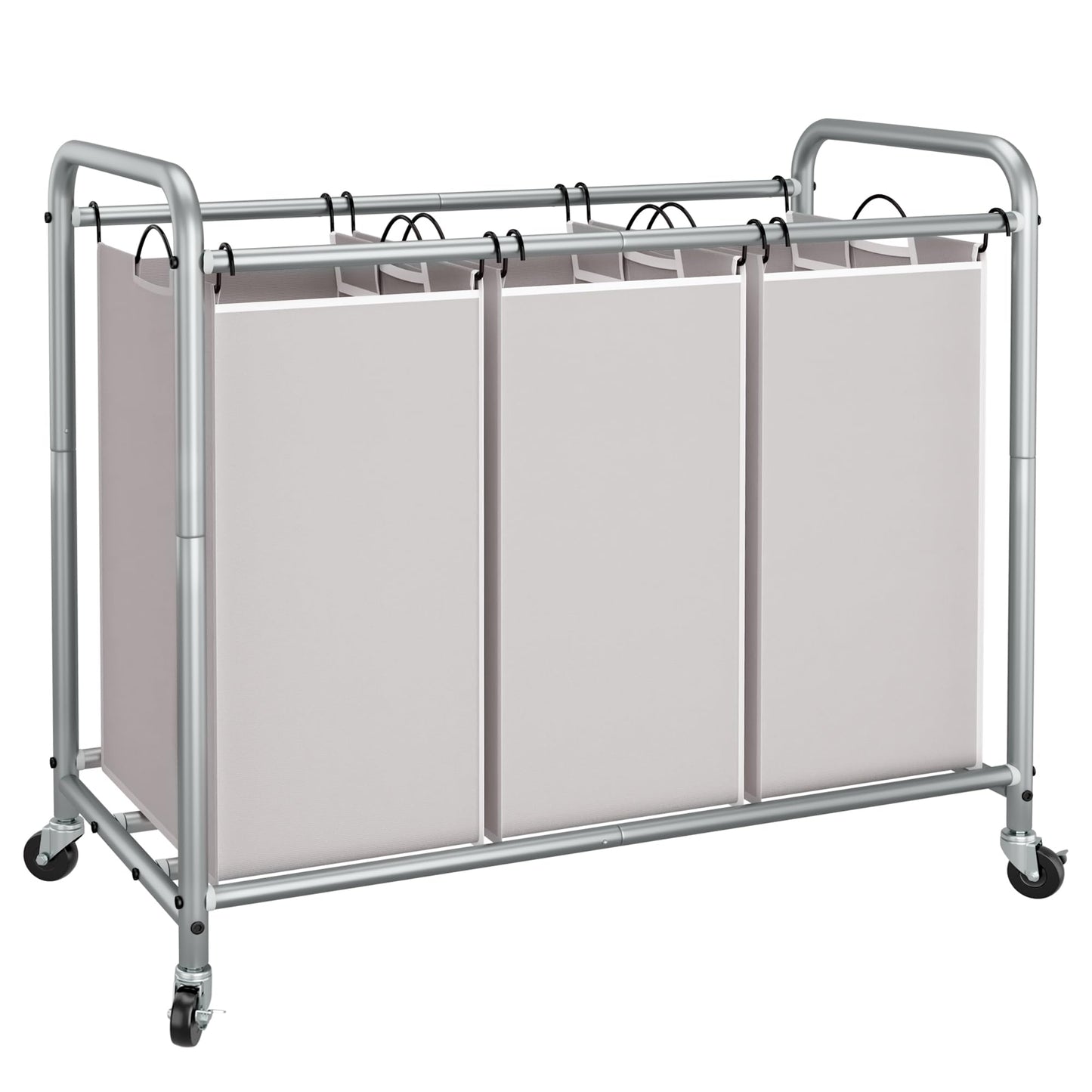 STORAGE MANIAC 3 Section Laundry Sorter, 35.6 Gal (135 L) Laundry Hamper Cart with Heavy Duty Rolling Lockable Wheels and Removable Bags, Clothes Organizer Basket Clothes Separator Hamper, Gray