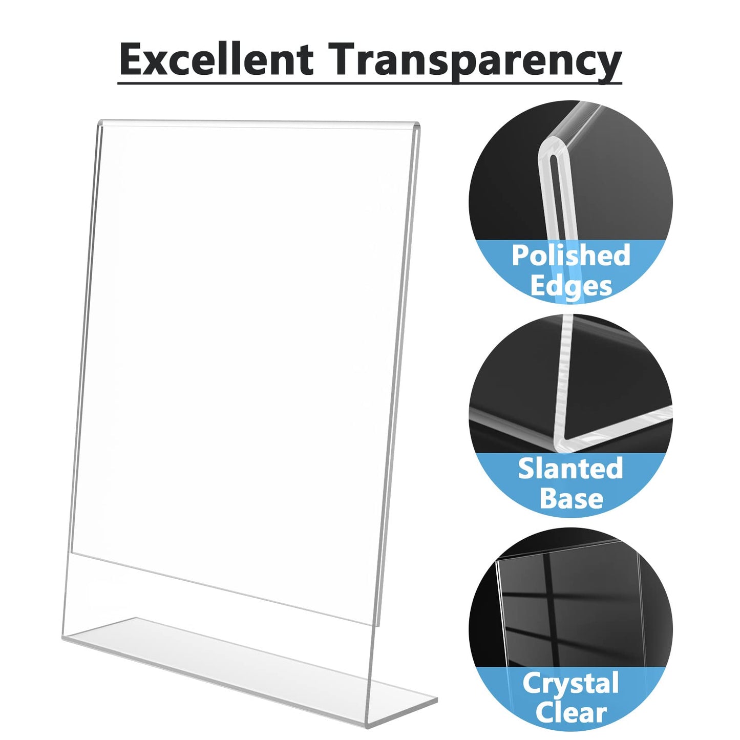 MaxGear Acrylic Sign Holder 8.5 x 11 Inches, Clear Sign Holders Plastic Display Stand Slant Back Countertop Display Picture Frames for Menus, Flyer, Use In Office, Store, 20 Pack