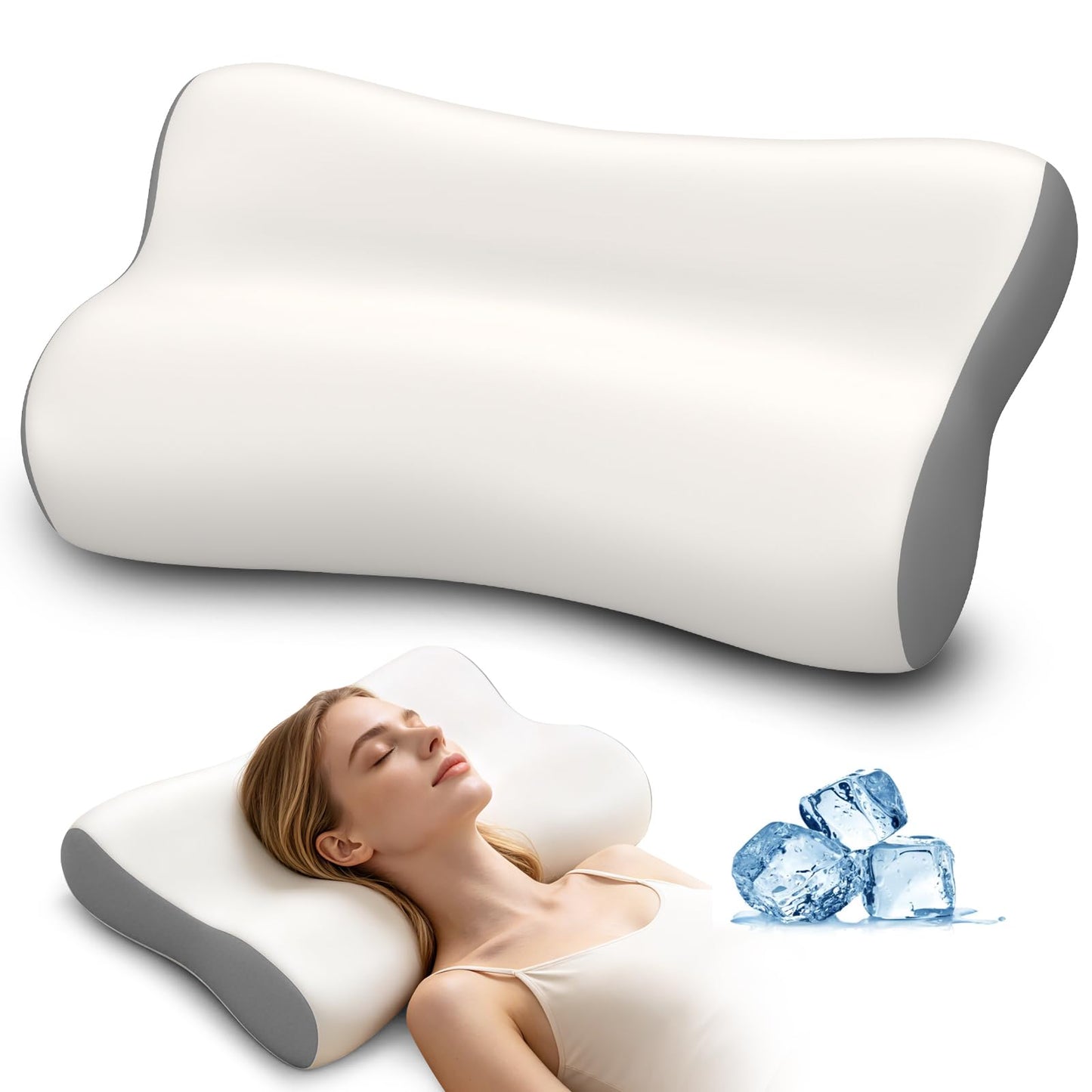 Polovo Cervical Neck Pillow - Ergonomic Side Sleeper Pillow for Neck Pain Relief, Contour Memory Foam Pillows for Deep Sleep, Orthopedic Cooling Pillow Bed Pillow for Side Back Stomach Sleepers