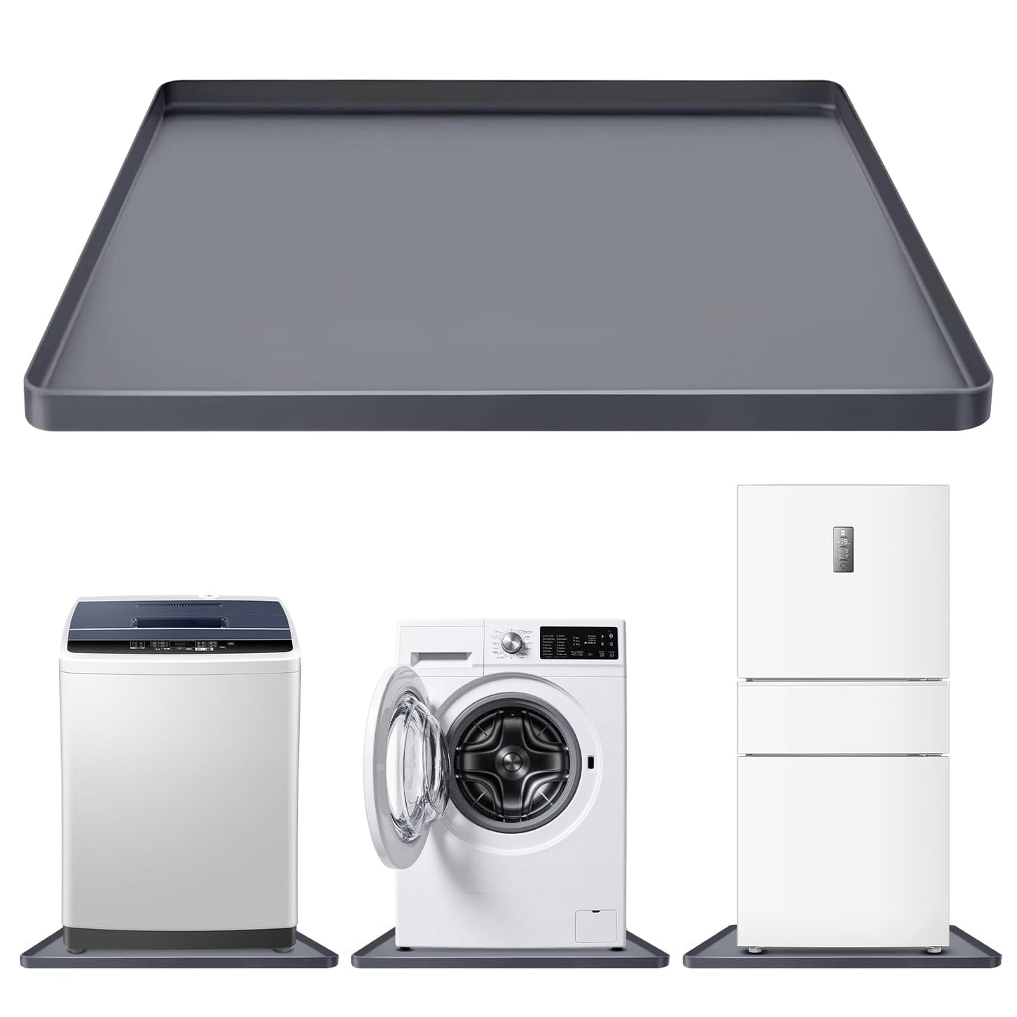 XHIKOWAT 28 x 28 inch Large Thickened Silicone Washing Machine Drain Pan - 1" Raised Edge Washing Machine Tray, Non-Slip Washing Machine Pan for Under Washer and Dryer (Grey)