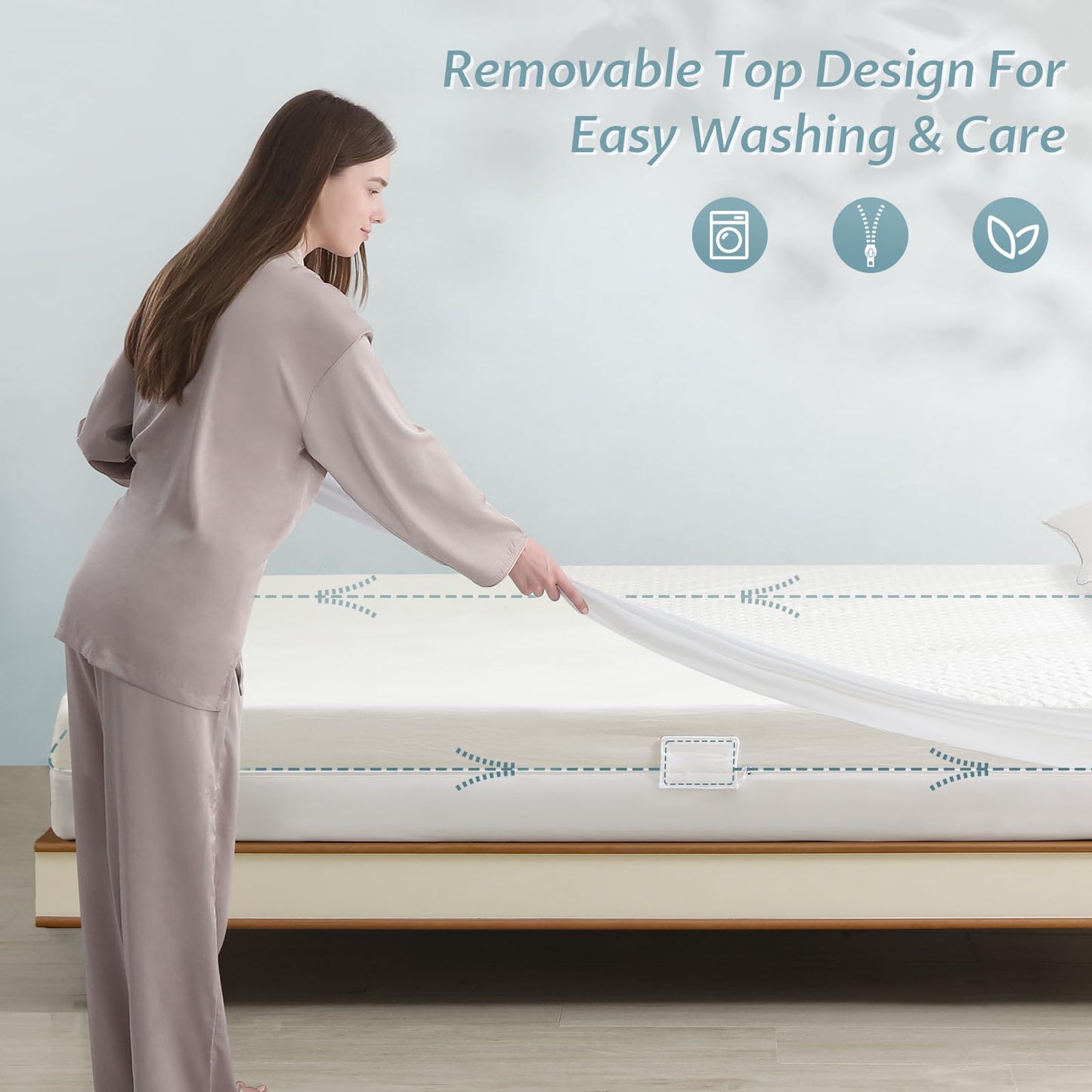 King Size Mattress Protector with Zipper - 100% Waterproof Zippered Mattress Cover - Soft & Cooling Noiseless Bed Mattress Covers - Top Removable Mattress Encasement 10-12" Deep