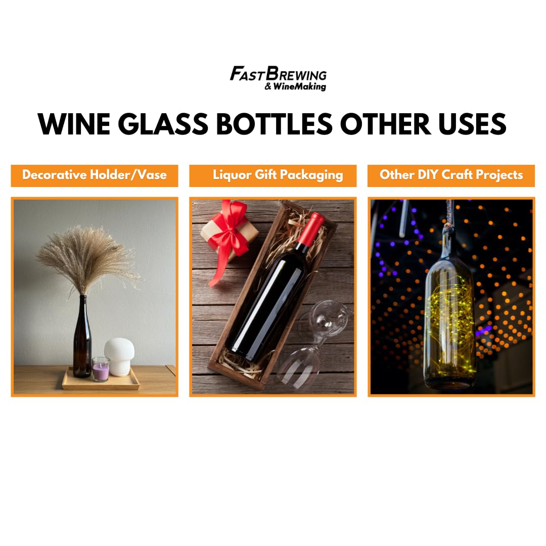 FastRack 750 ml Blue Wine Bottles (Pack of 6), Bordeaux/Flint Flat-Bottomed Glass Bottles Ideal for Wine Making and Storage - NO CORKS INCLUDED