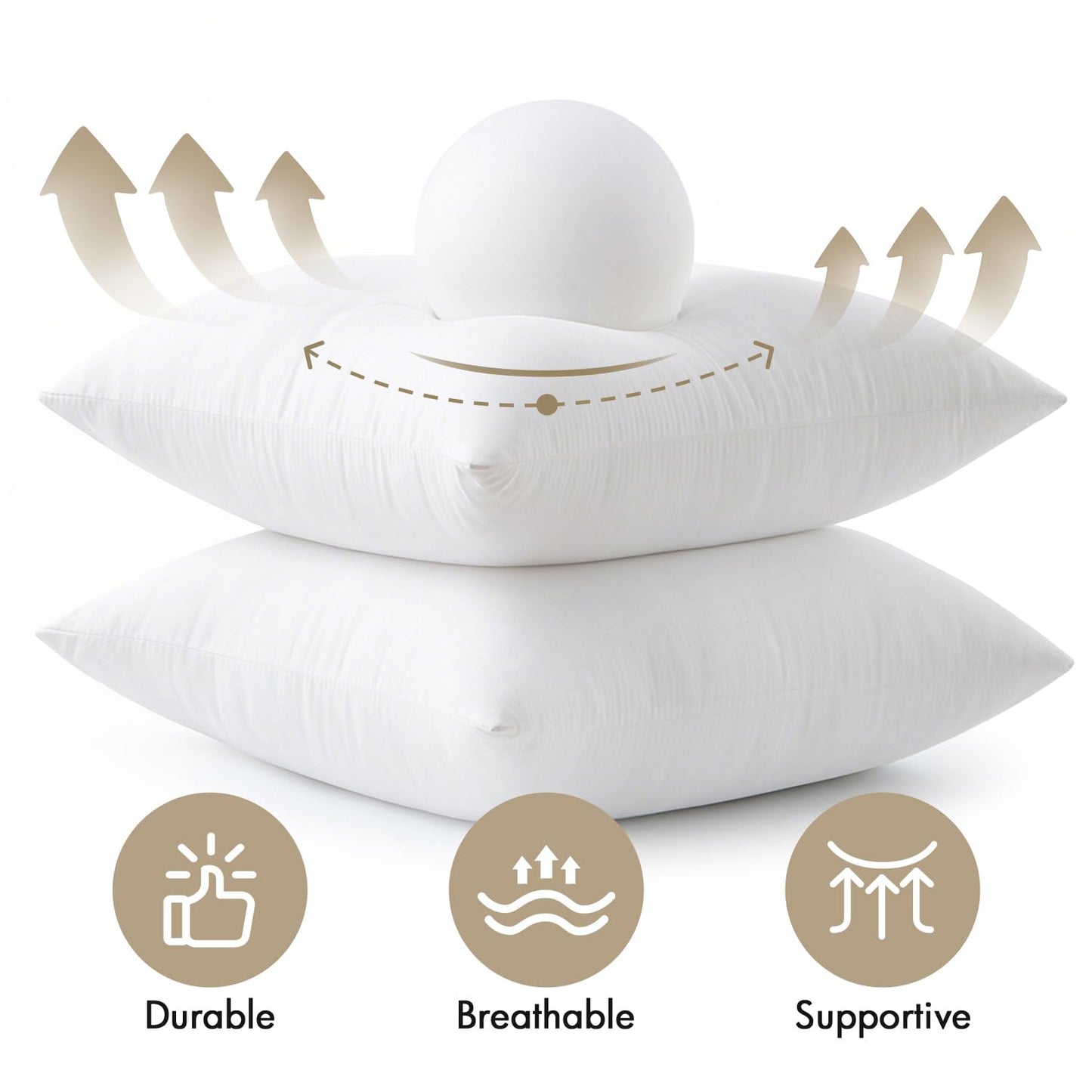 MIULEE Pillows Inserts, Pack of 4 20x20 Inch 100% Virgin Microfiber Filling Throw Pillows for Bed Couch Sofa