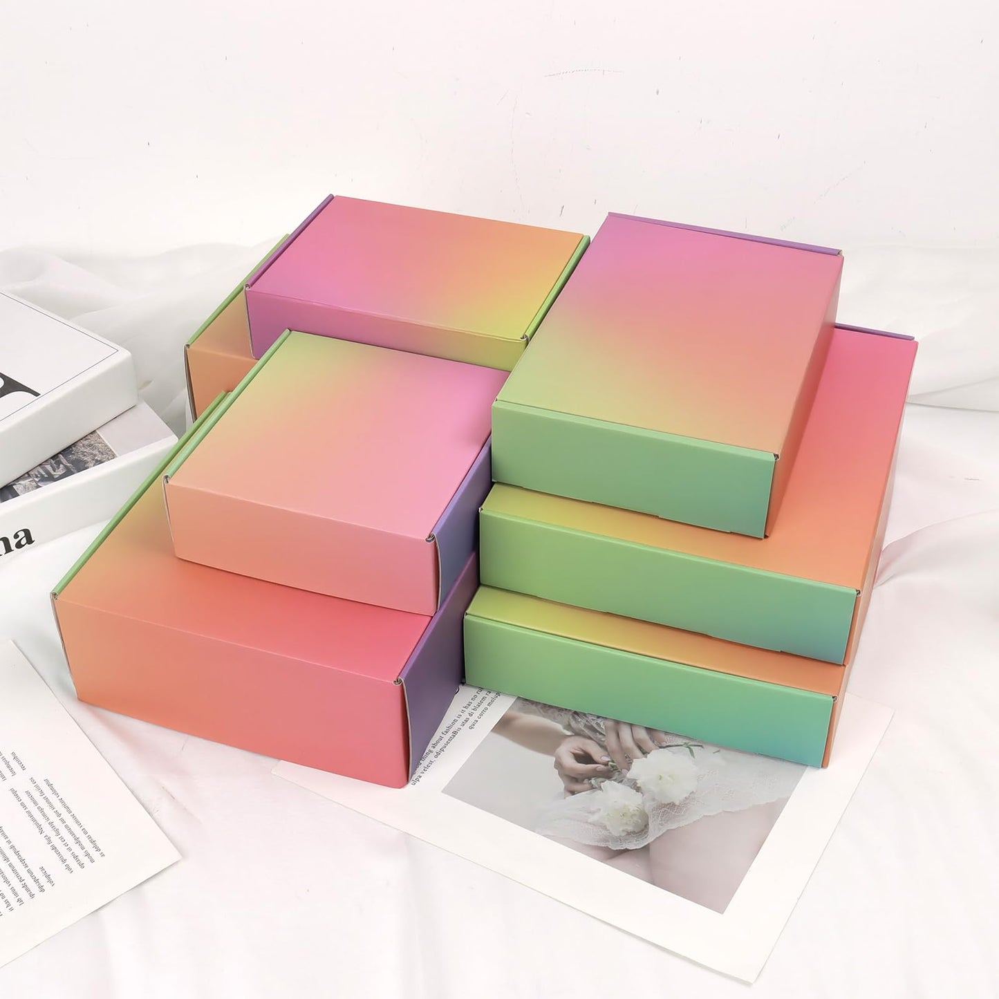 DEZIBOX 9x6x2 Shipping Boxes for Packaging, 45 Pack Rainbow Corrugated Cardboard Mailer Boxes for Small Business, Shipping, Mailing