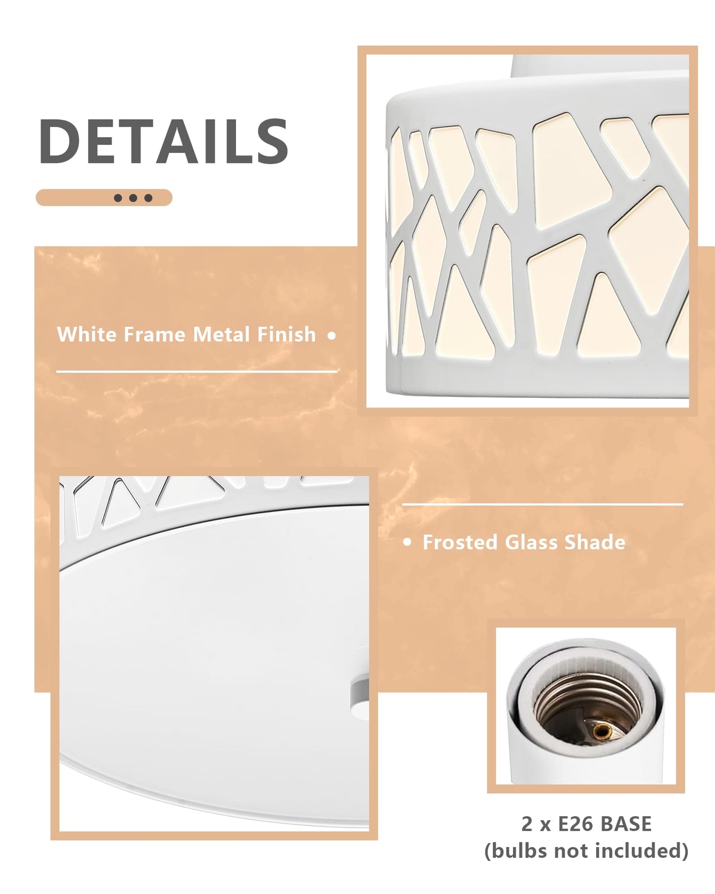 VICNIE 2-Light Flush Mount Ceiling Light, 12 inch Modern Close to Ceiling Light Fixture with White Metal and Frosted Glass Shade for Hallway, Kitchen, Bedroom(2 PK)