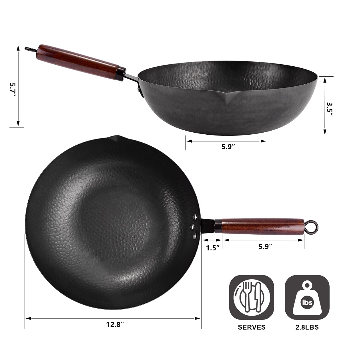 Leidawn 12.8" Carbon Steel Wok-11Pcs Woks & Stir Fry Pans Wok Pan with Lid, No Chemical Coated Chinese Woks with 10 Cookware Accessories, Flat Bottom Wok for Electric, Induction,Gas Stoves