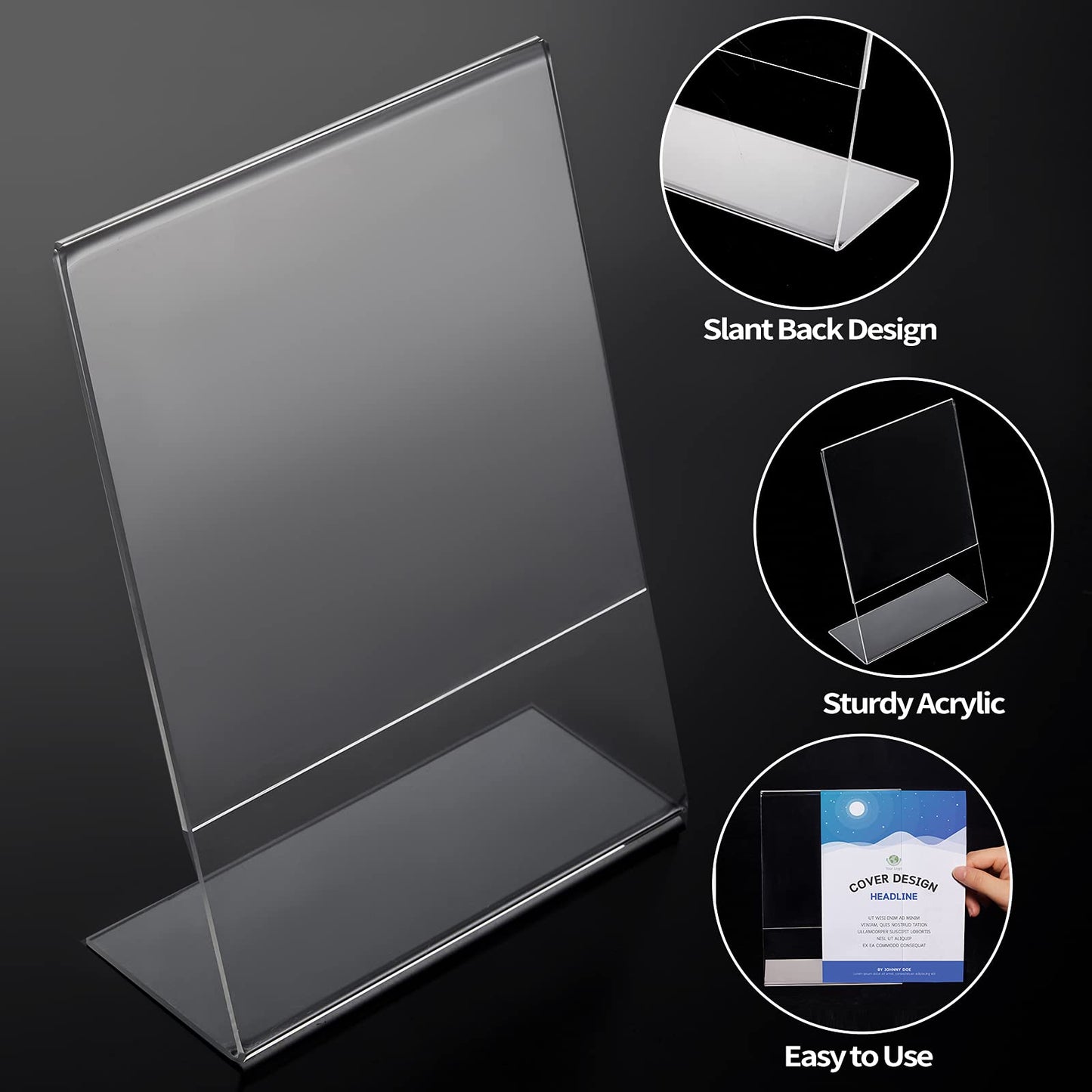 Yalikop 24 Pack Acrylic Sign Holder Slant Back Plastic Paper Display Stand Clear Table Top Sign Holders for Office Home Store Restaurant(5 x 7 Inch)